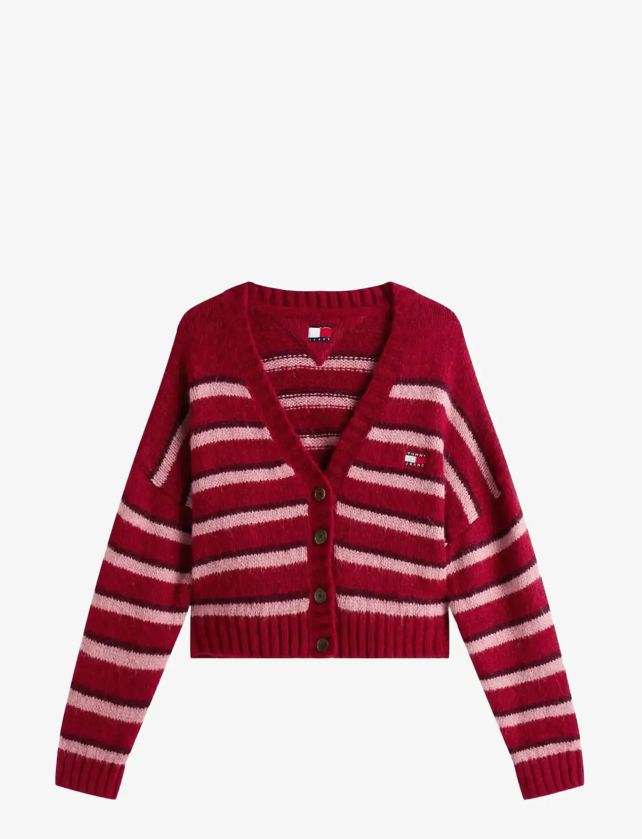Tommy Jeans - TJW BADGE STRIPE FLUFF CARDI EXT - gebreide vesten - ruby rhubarb   stripe - 1