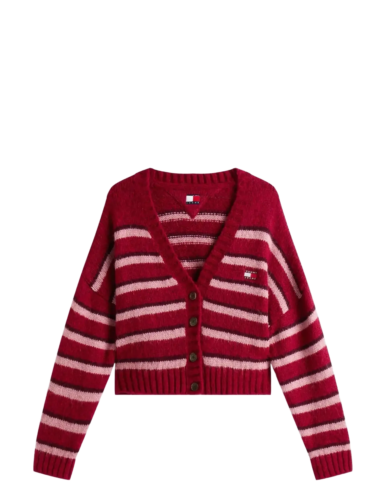 Tommy Jeans TJW BADGE STRIPE FLUFF CARDI EXT - Strik - RUBY RHUBARB   STRIPE / red
