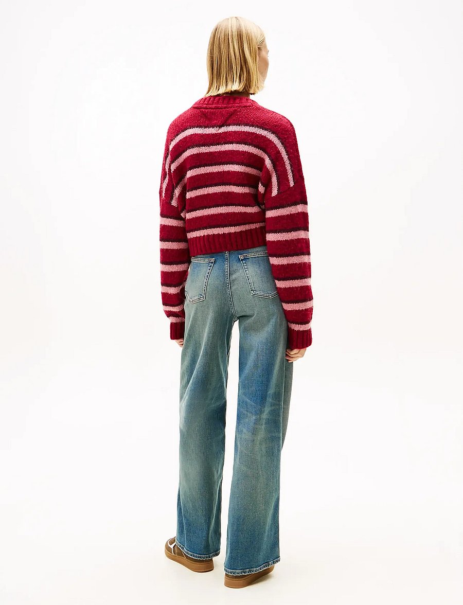 Tommy Jeans - TJW BADGE STRIPE FLUFF CARDI EXT - strickjacken - ruby rhubarb / stripe - 3