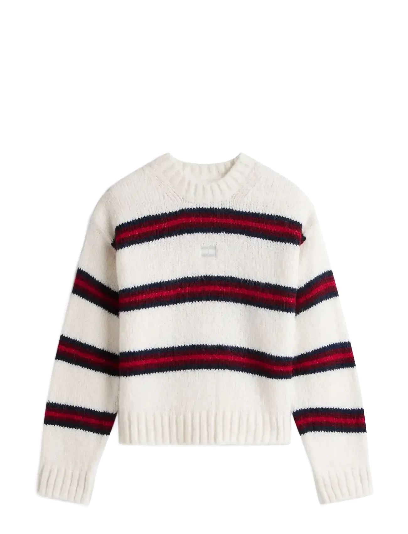 Tommy Jeans TJW BADGE STRIPE FLUFFY SWEATER - Transitional Layering - ANCIENT WHITE / STRIPE / white