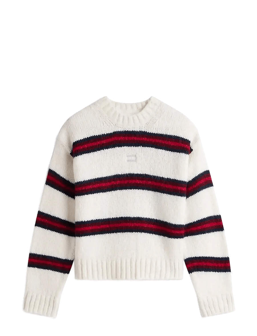 Tommy Jeans - TJW BADGE STRIPE FLUFFY SWEATER - striktrøjer - ancient white / stripe - 1