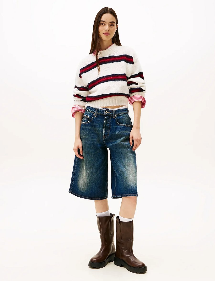 Tommy Jeans - TJW BADGE STRIPE FLUFFY SWEATER - striktrøjer - ancient white / stripe - 2
