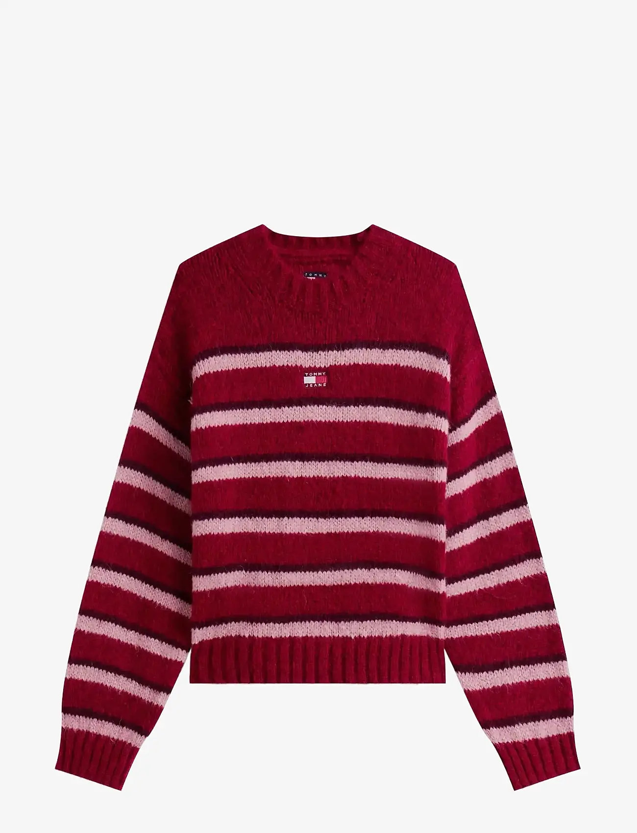Tommy Jeans - TJW BADGE STRIPE FLUFFY SWEATER - pullover - ruby rhubarb / stripe - 1