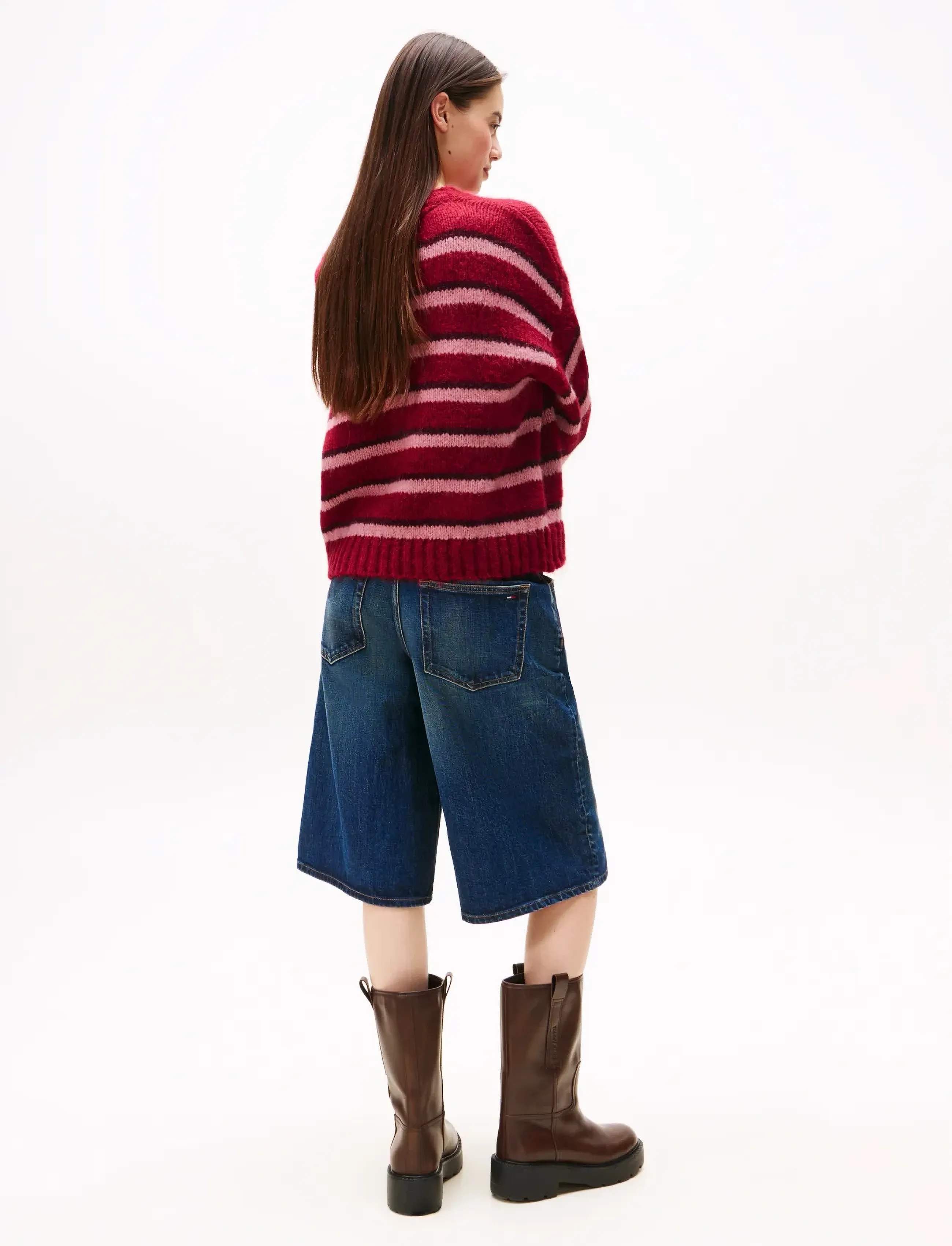 Tommy Jeans - TJW BADGE STRIPE FLUFFY SWEATER - striktrøjer - ruby rhubarb / stripe - 3