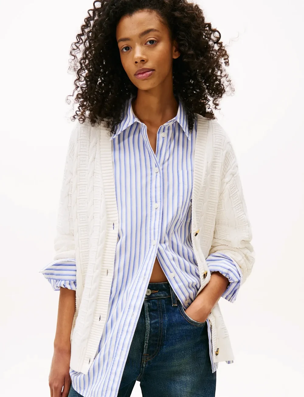 Tommy Jeans - TJW CABLE CARDIGAN - cardigans - ancient white - 0