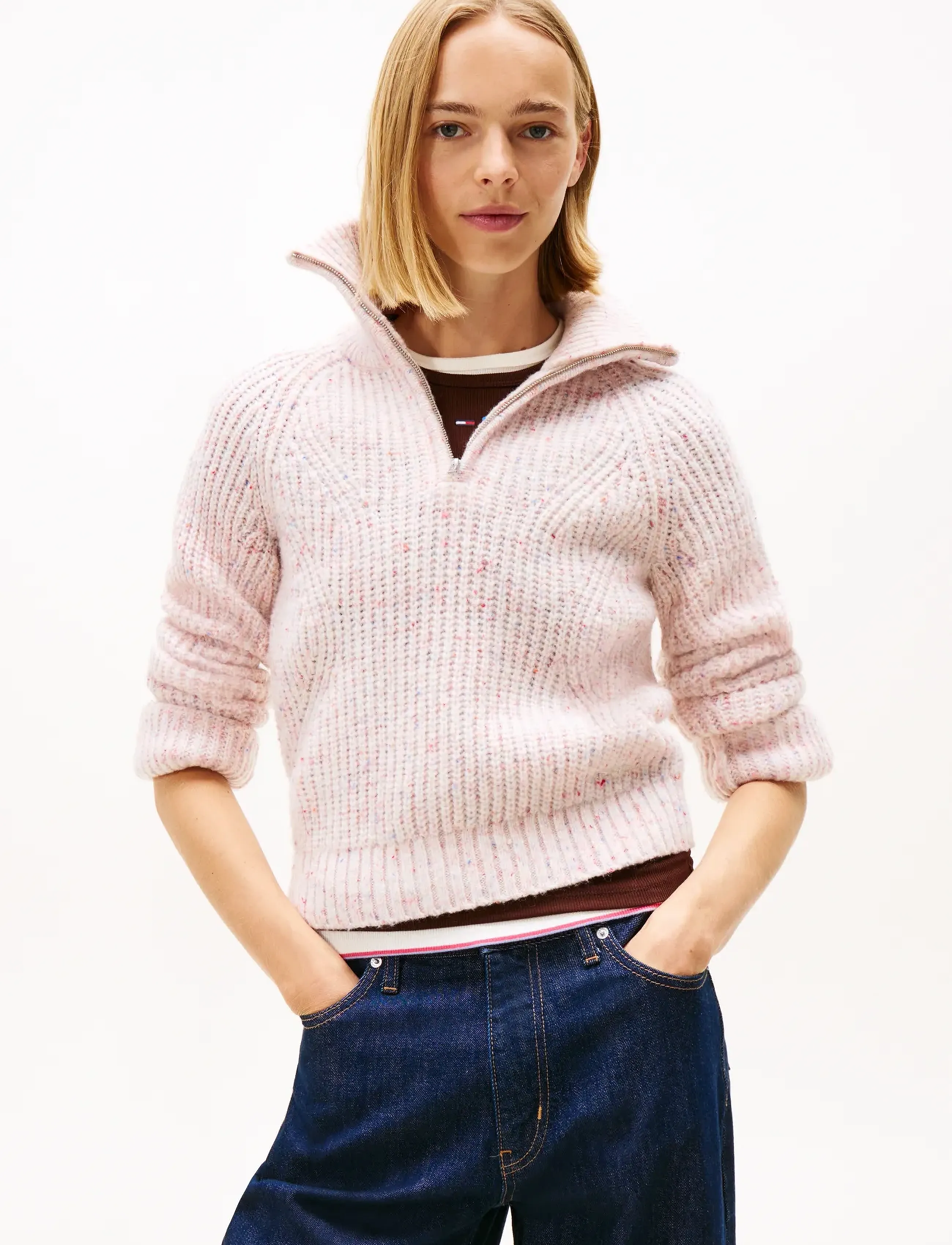 Tommy Jeans Tjw Nep 1/4 Zip Sweater, XL, Knitwear, Rosa - Jumpers, Frauen