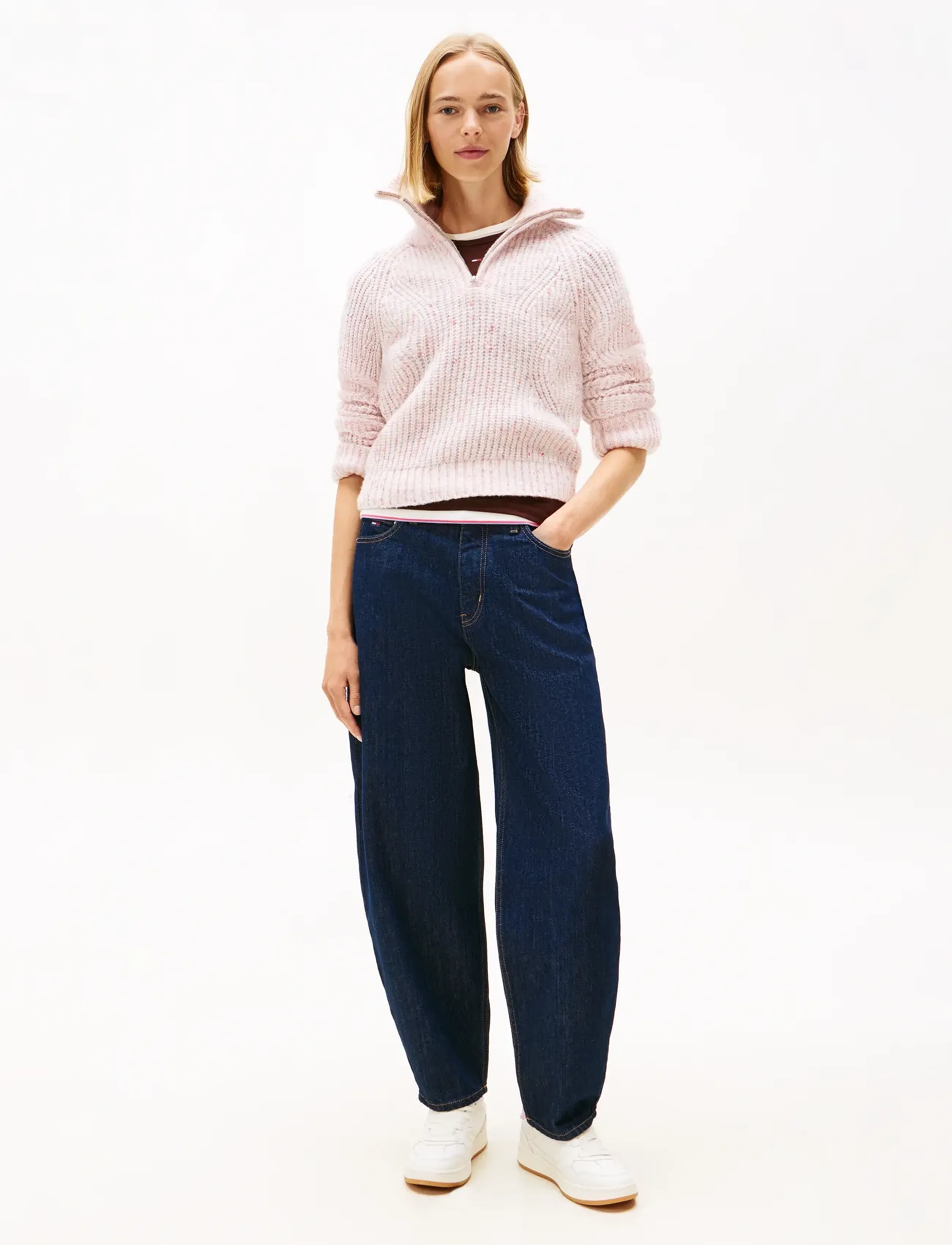 Tommy Jeans - TJW NEP 1/4 ZIP SWEATER - striktrøjer - ancient white - 2