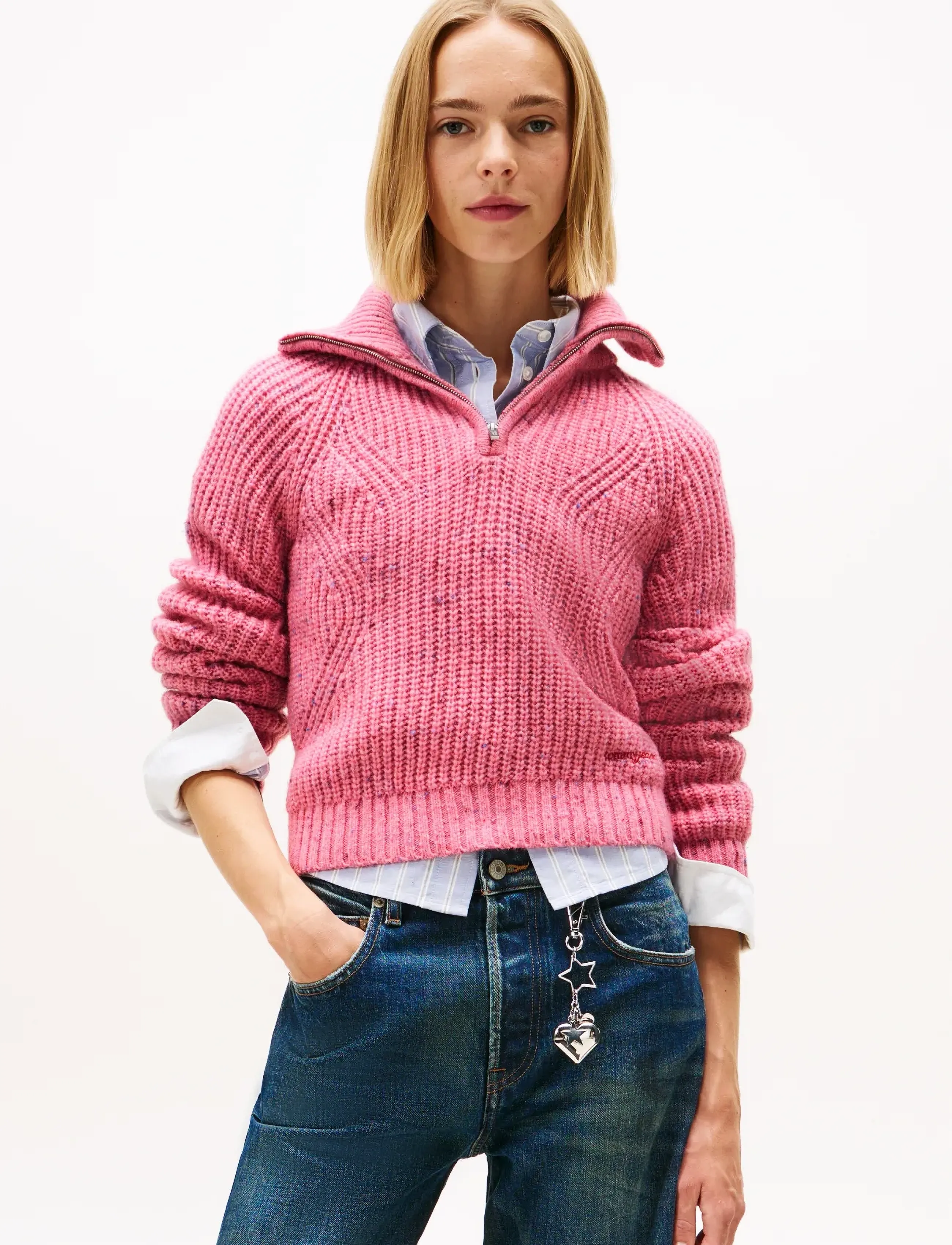 Tommy Jeans Tjw Nep 1/4 Zip Sweater, L, Knitwear, Rosa - Jumpers, Frauen