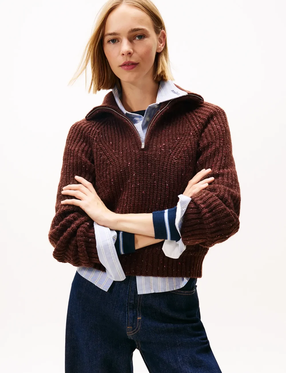 Tommy Jeans - TJW NEP 1/4 ZIP SWEATER - striktrøjer - rich brown - 0