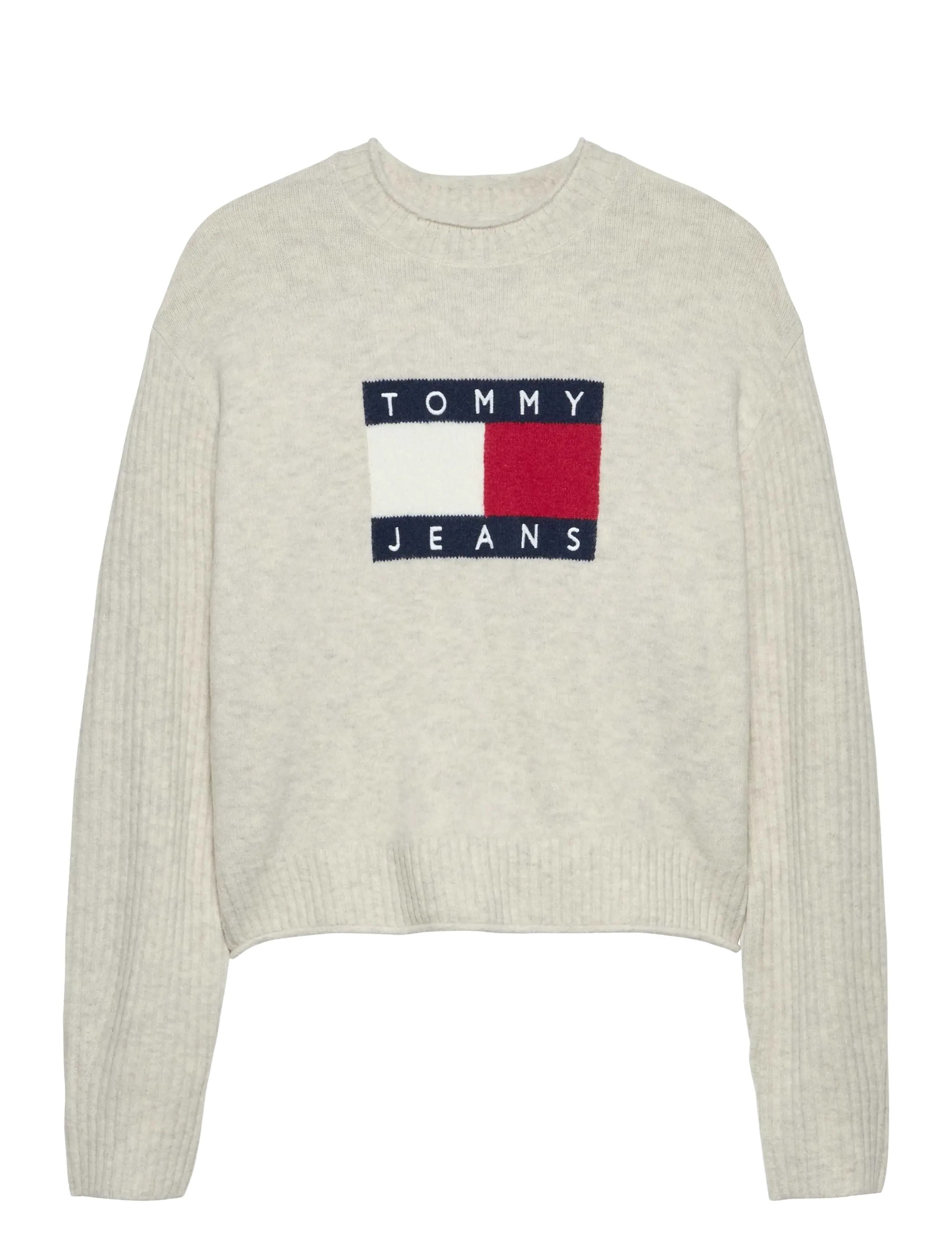 Tommy Jeans TJW MELANGE FLAG SWEATER RIB EXT - Pullover - ANCIENT WHITE HTR / cream