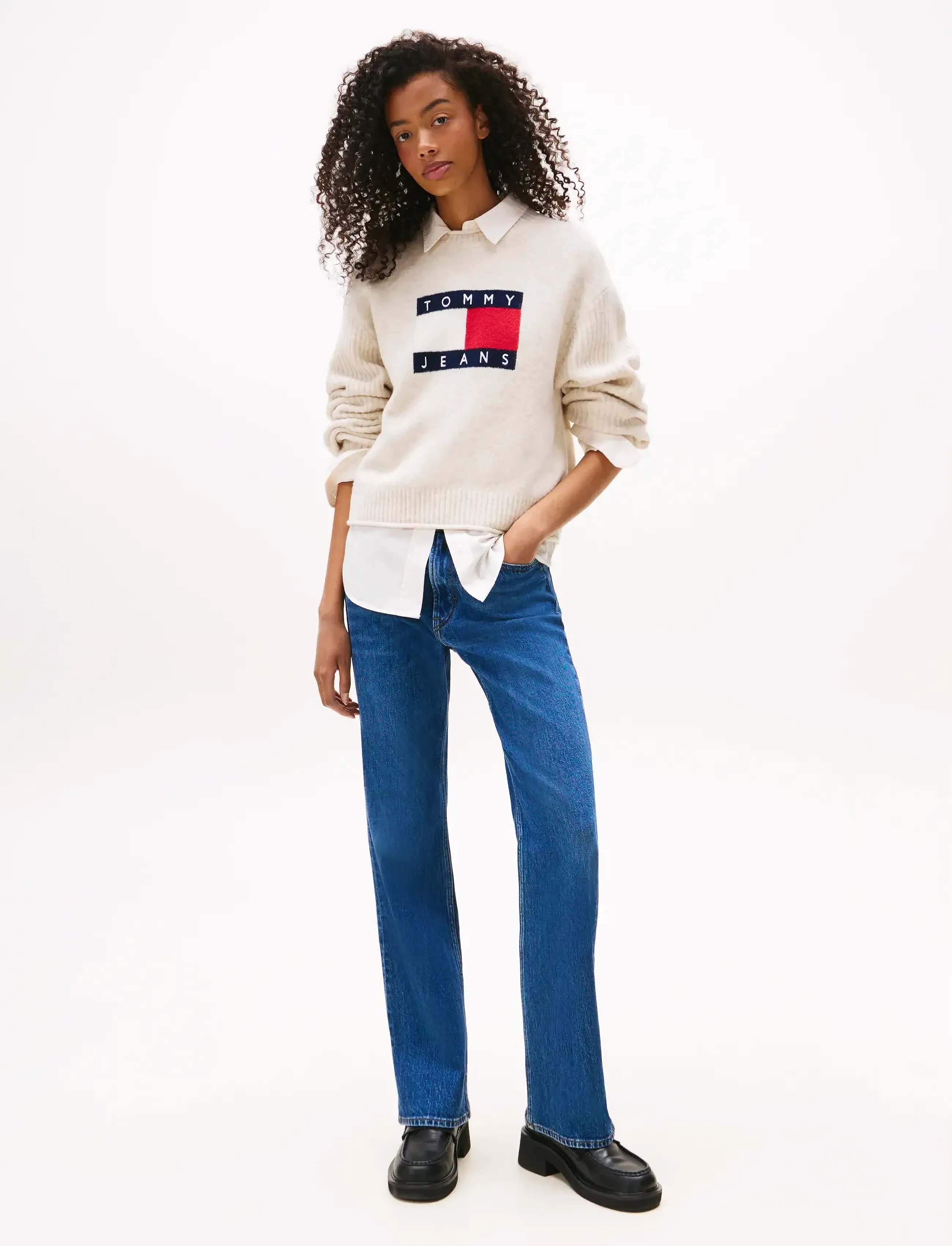Tommy Jeans - TJW MELANGE FLAG SWEATER RIB EXT - striktrøjer - ancient white htr - 3