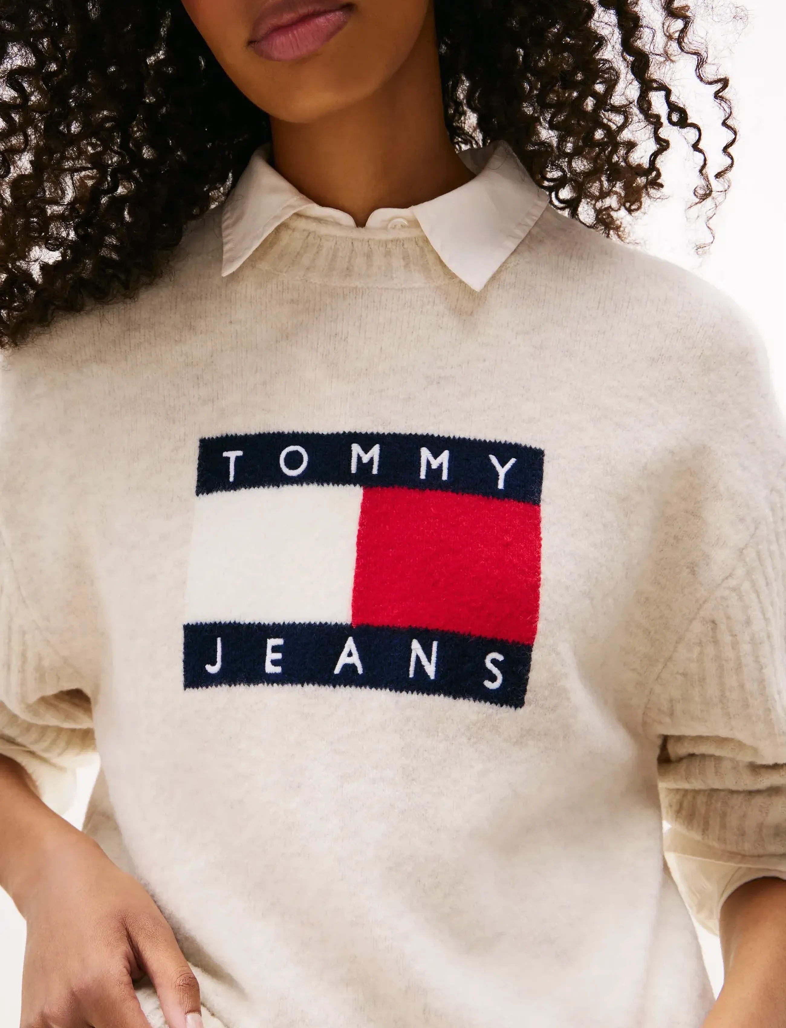 Tommy Jeans - TJW MELANGE FLAG SWEATER RIB EXT - striktrøjer - ancient white htr - 5