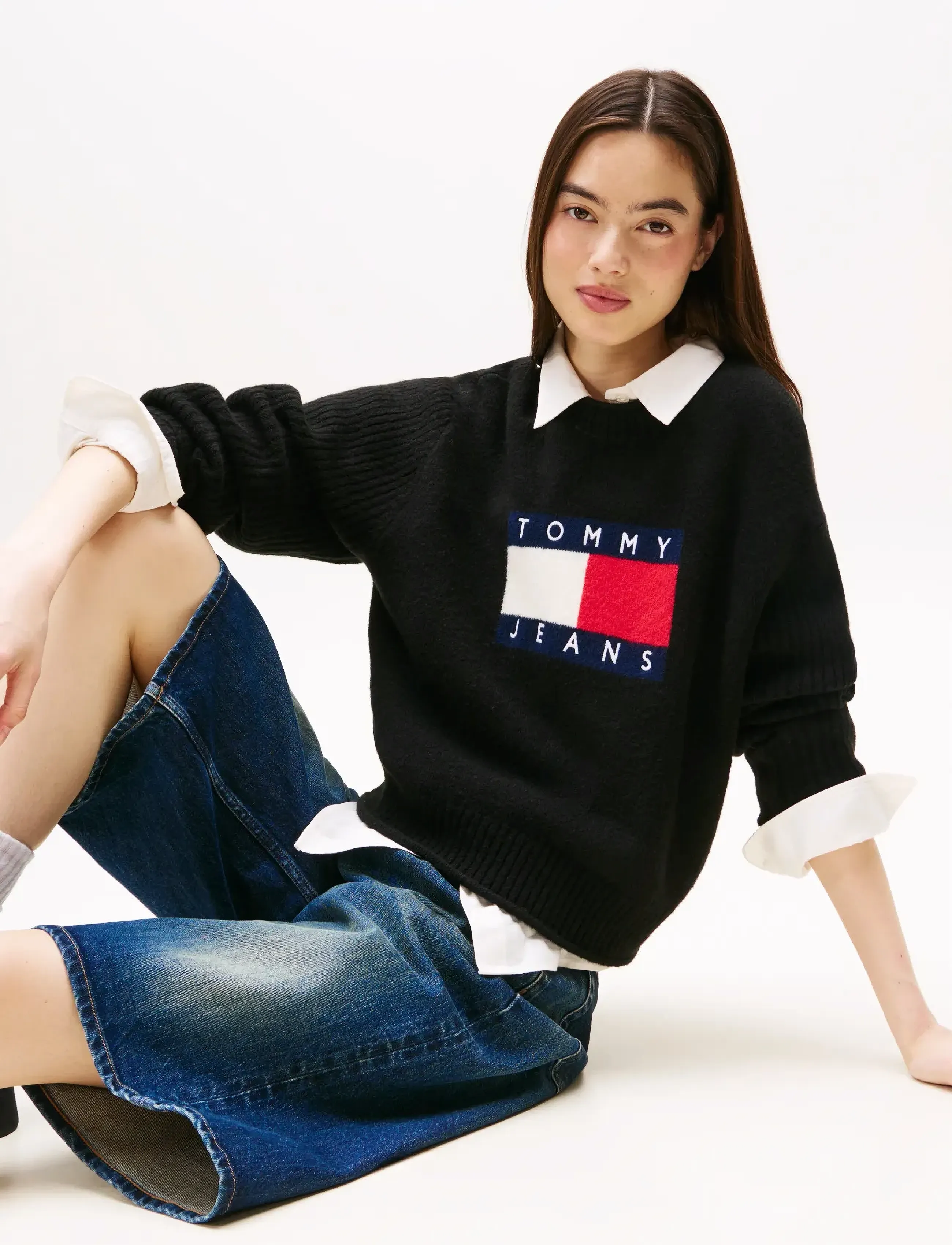 Tommy Jeans - TJW MELANGE FLAG SWEATER RIB EXT - strikkegensere - black htr - 4