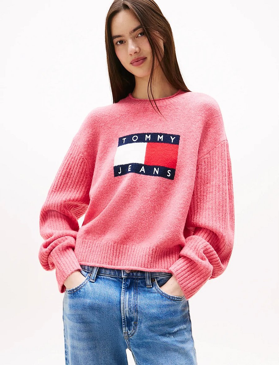 Tommy Jeans - TJW MELANGE FLAG SWEATER RIB EXT - pullover - vintage cerise htr - 0