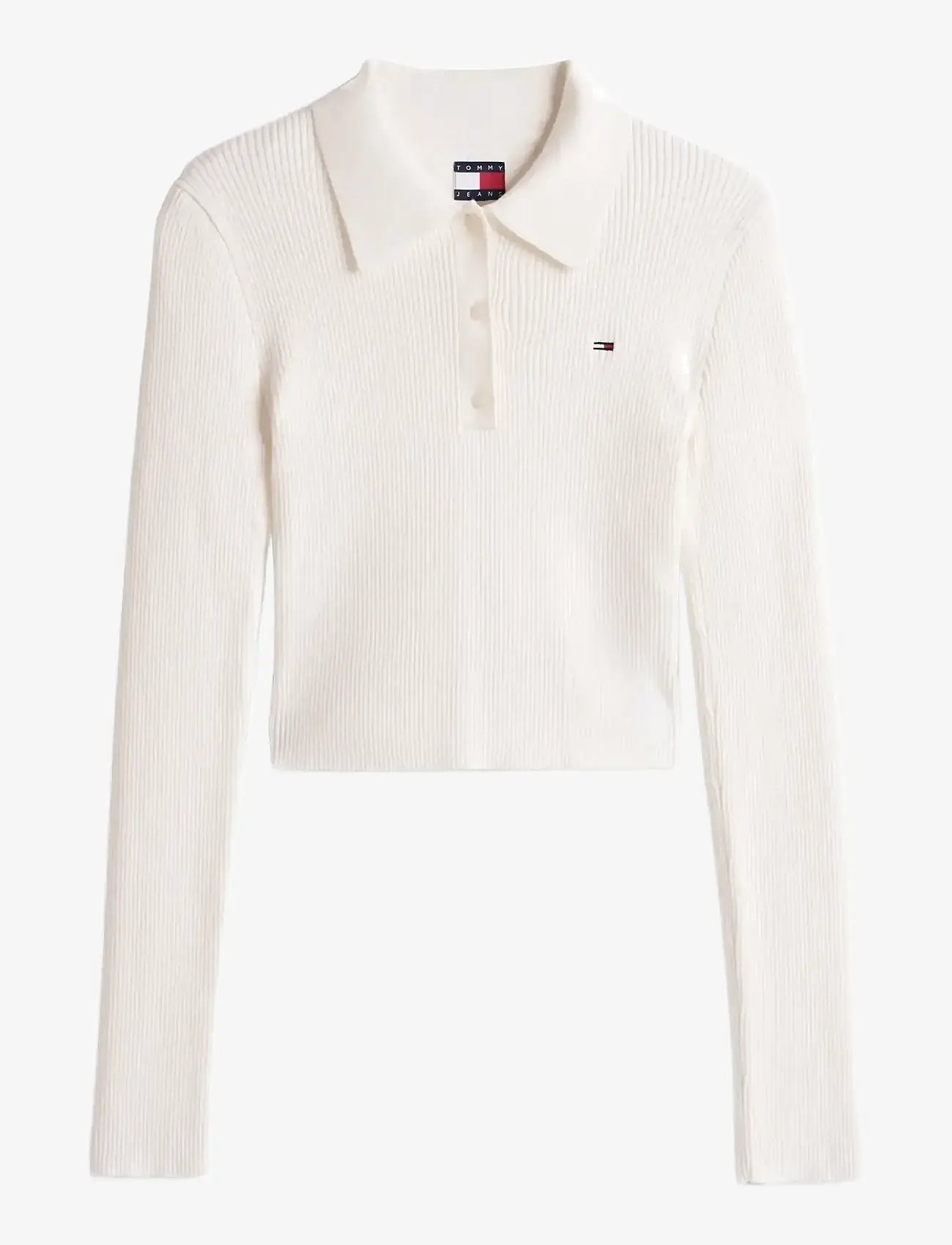 Tommy Jeans - TJW ESSENTIAL POLO LS SWEATER - crop tops - ancient white - 1