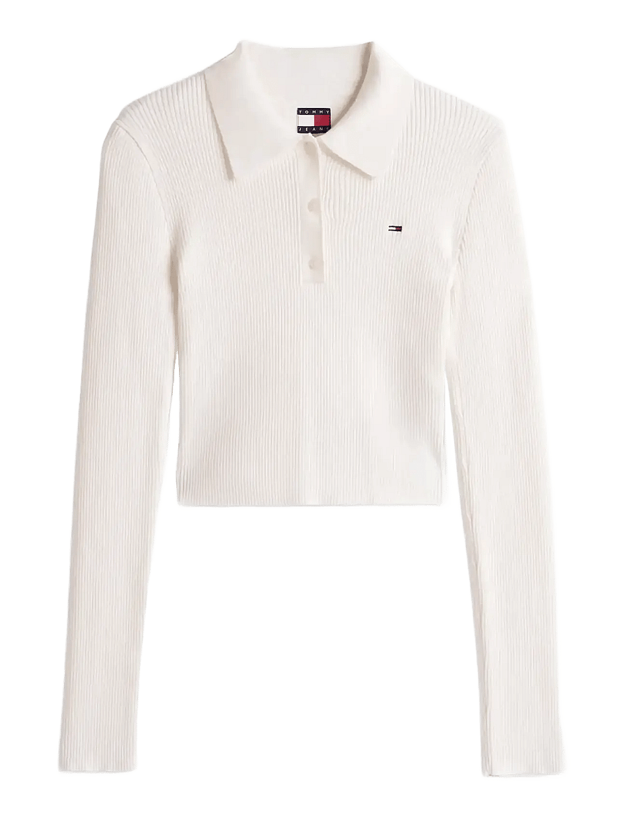 Tommy Jeans - TJW ESSENTIAL POLO LS SWEATER - hauts courts - ancient white - 1