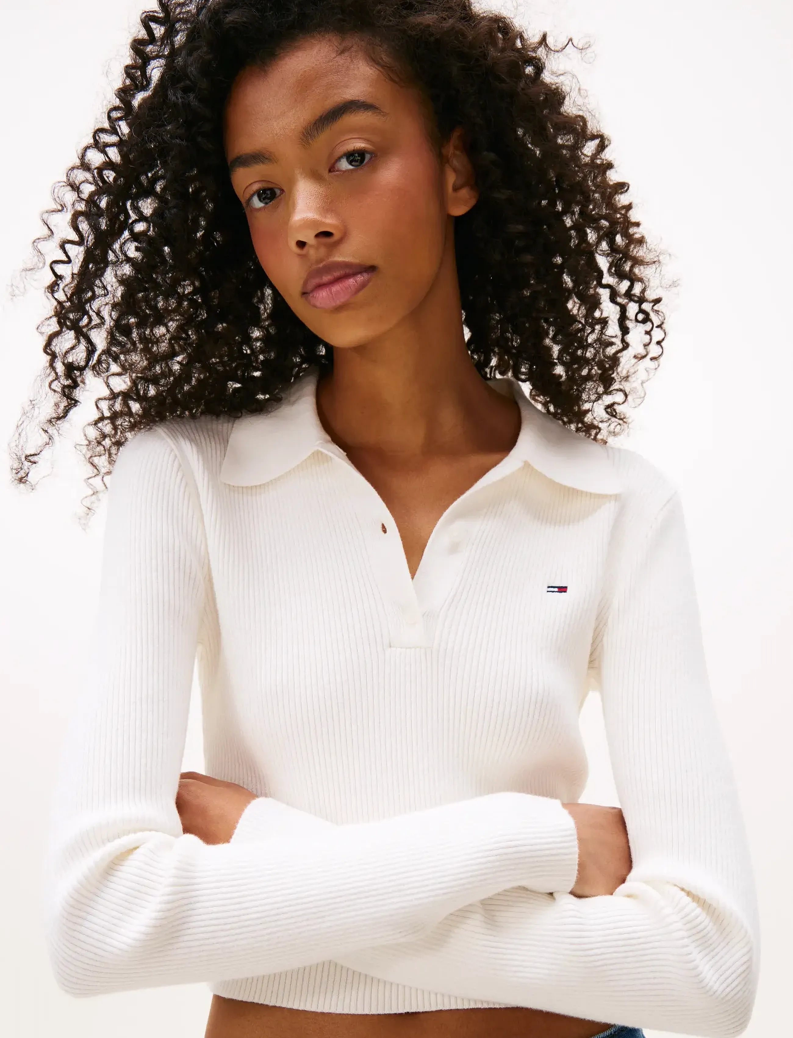 Tommy Jeans - TJW ESSENTIAL POLO LS SWEATER - hauts courts - ancient white - 4