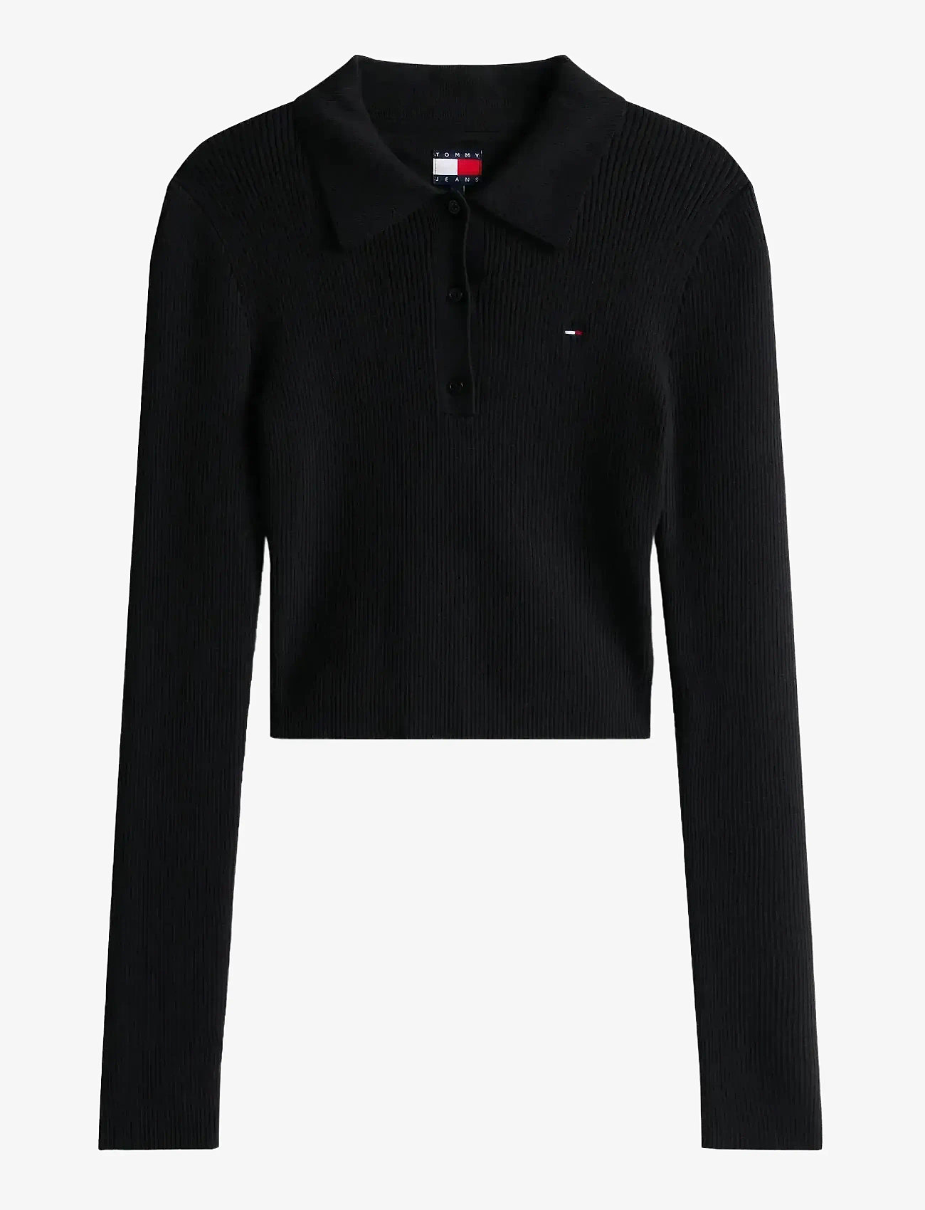 Tommy Jeans - TJW ESSENTIAL POLO LS SWEATER - crop tops - black - 1