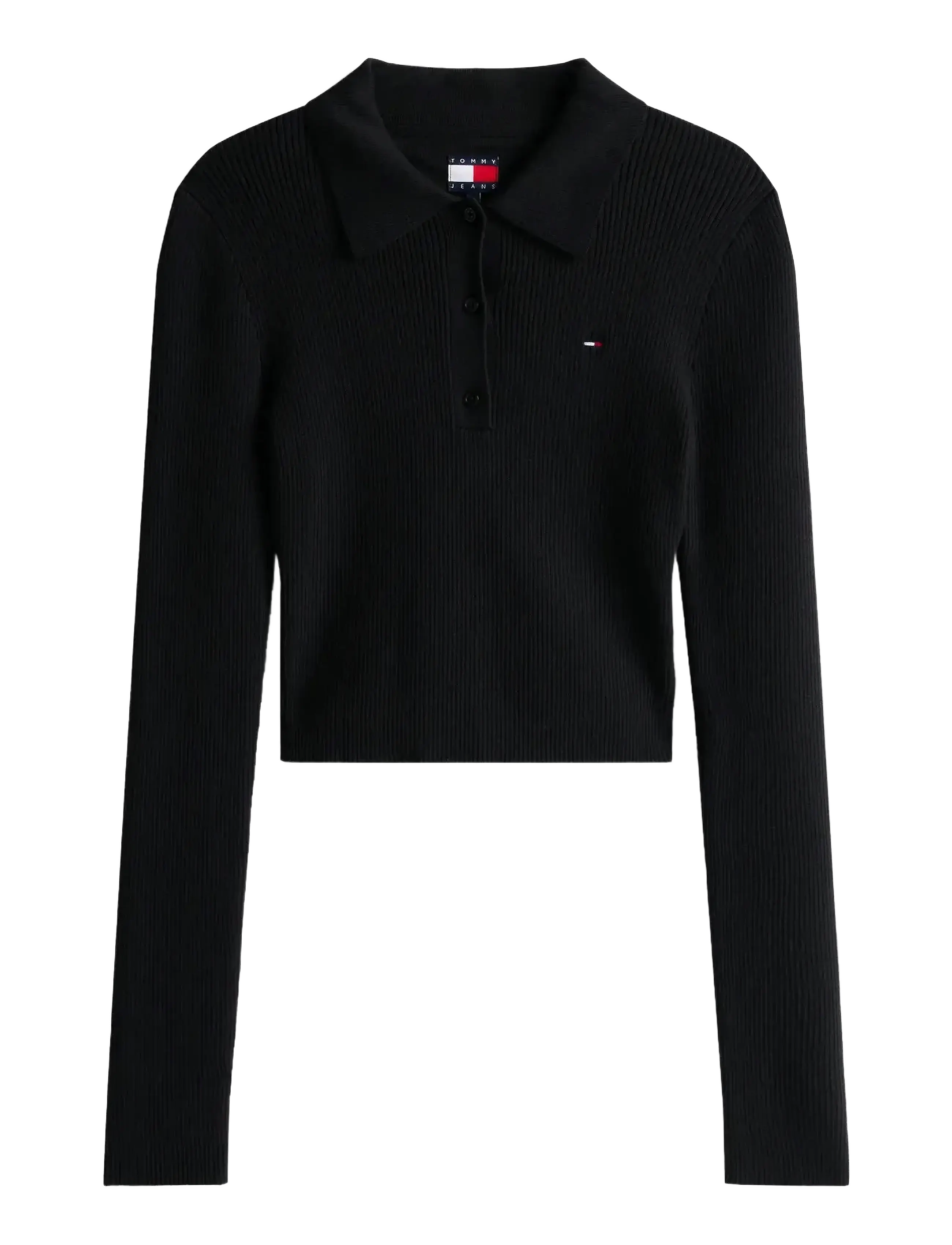 Tommy Jeans TJW ESSENTIAL POLO LS SWEATER - Crop tops - BLACK / navy