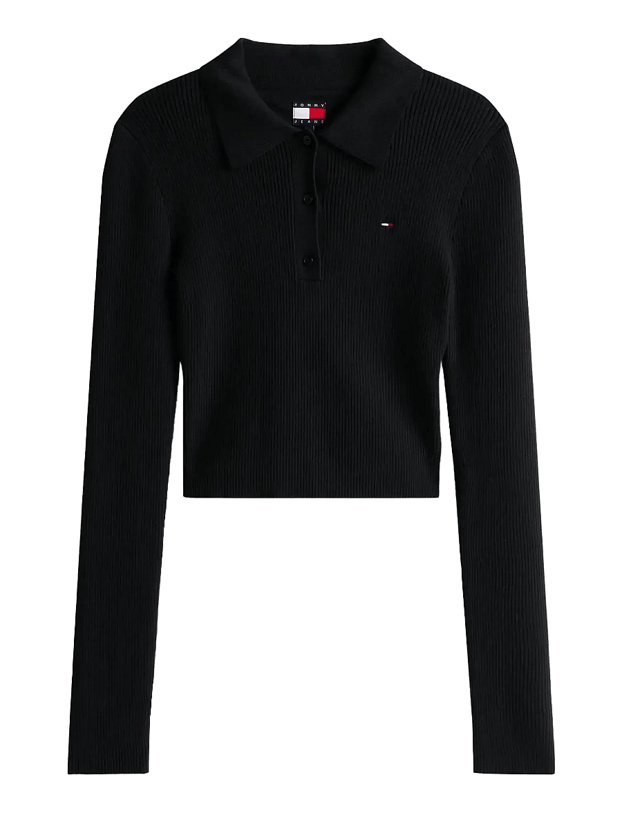 Tommy Jeans - TJW ESSENTIAL POLO LS SWEATER - nabapluusid - black - 1