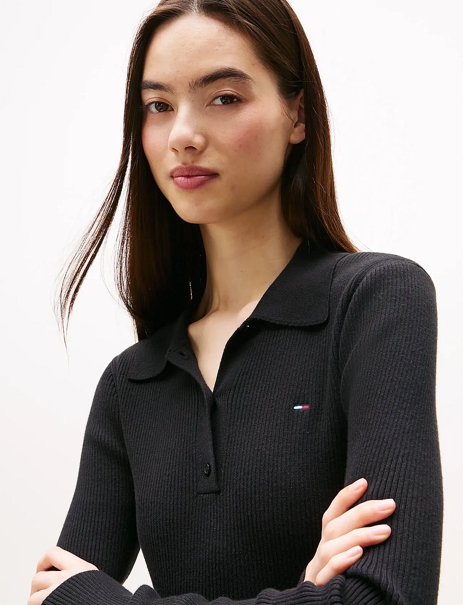 Tommy Jeans - TJW ESSENTIAL POLO LS SWEATER - nabapluusid - black - 4