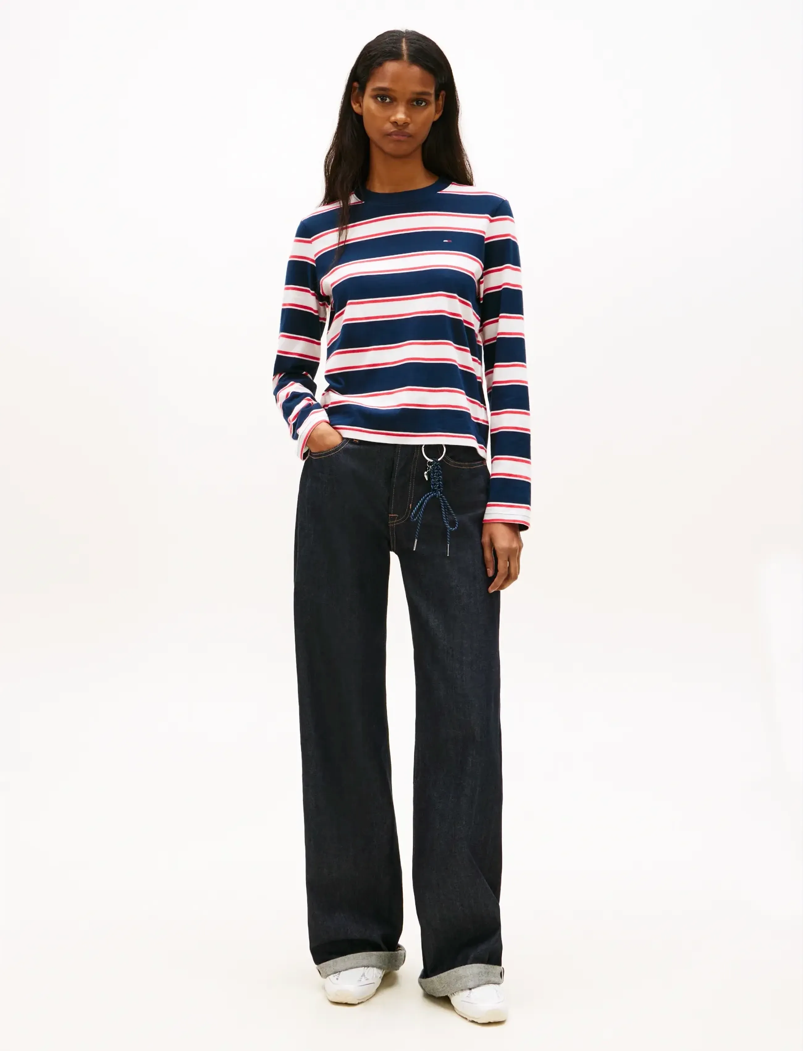 Tommy Jeans - TJW REG S FLAG JERSEY LS TEE EXT - pikkade varrukatega alussärgid - dark night navy   multi stripe - 3