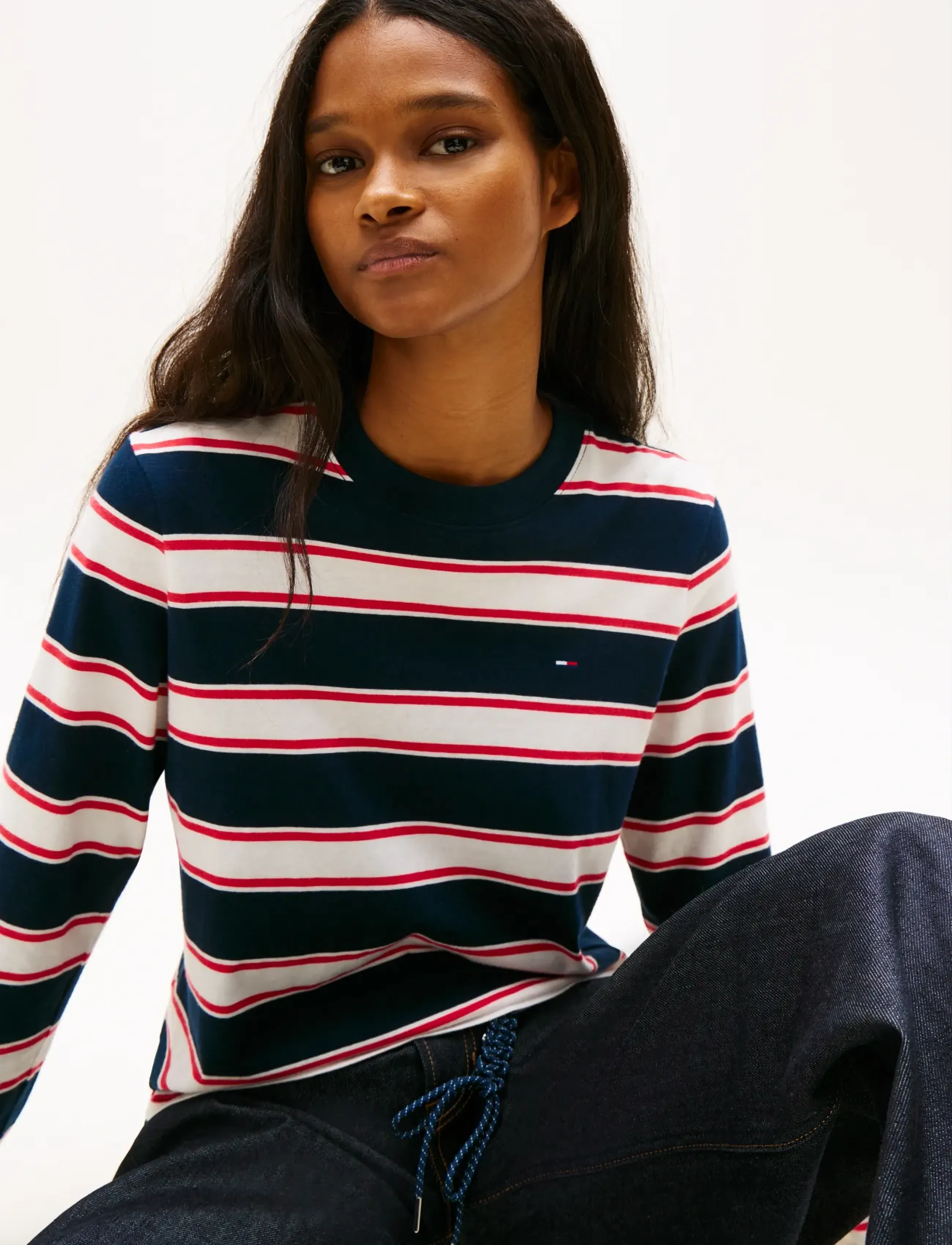 Tommy Jeans - TJW REG S FLAG JERSEY LS TEE EXT - pikkade varrukatega alussärgid - dark night navy   multi stripe - 4