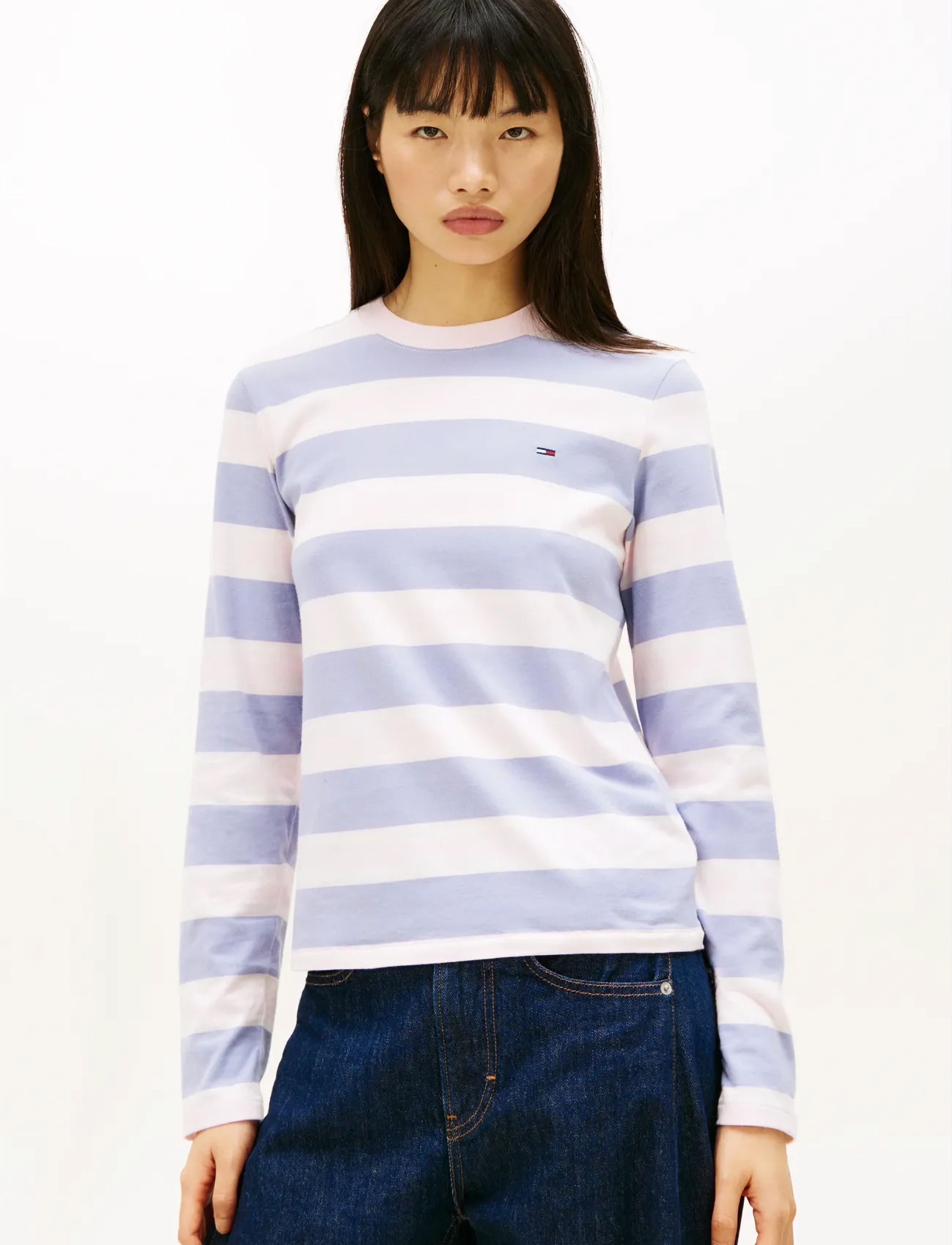 Tommy Jeans TJW REG S FLAG JERSEY LS TEE EXT - Langærmede toppe - PERIWINKLE DUST   MULTI STRIPE / multi
