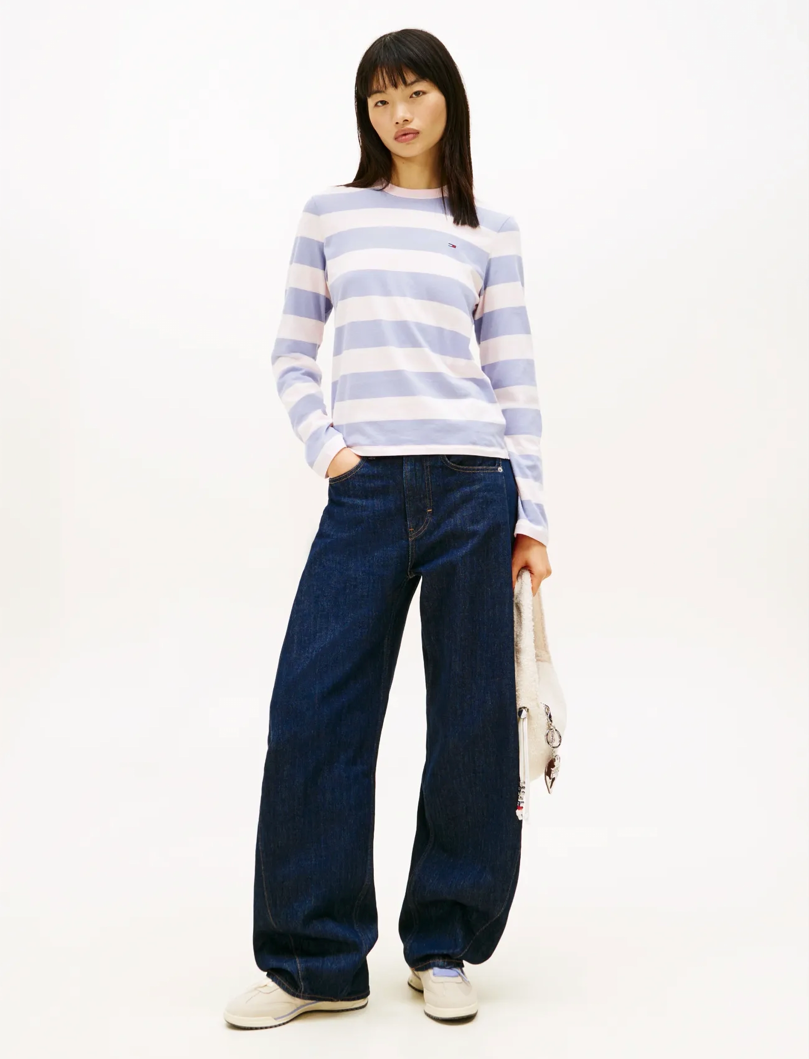 Tommy Jeans - TJW REG S FLAG JERSEY LS TEE EXT - long-sleeved tops - periwinkle dust   multi stripe - 2