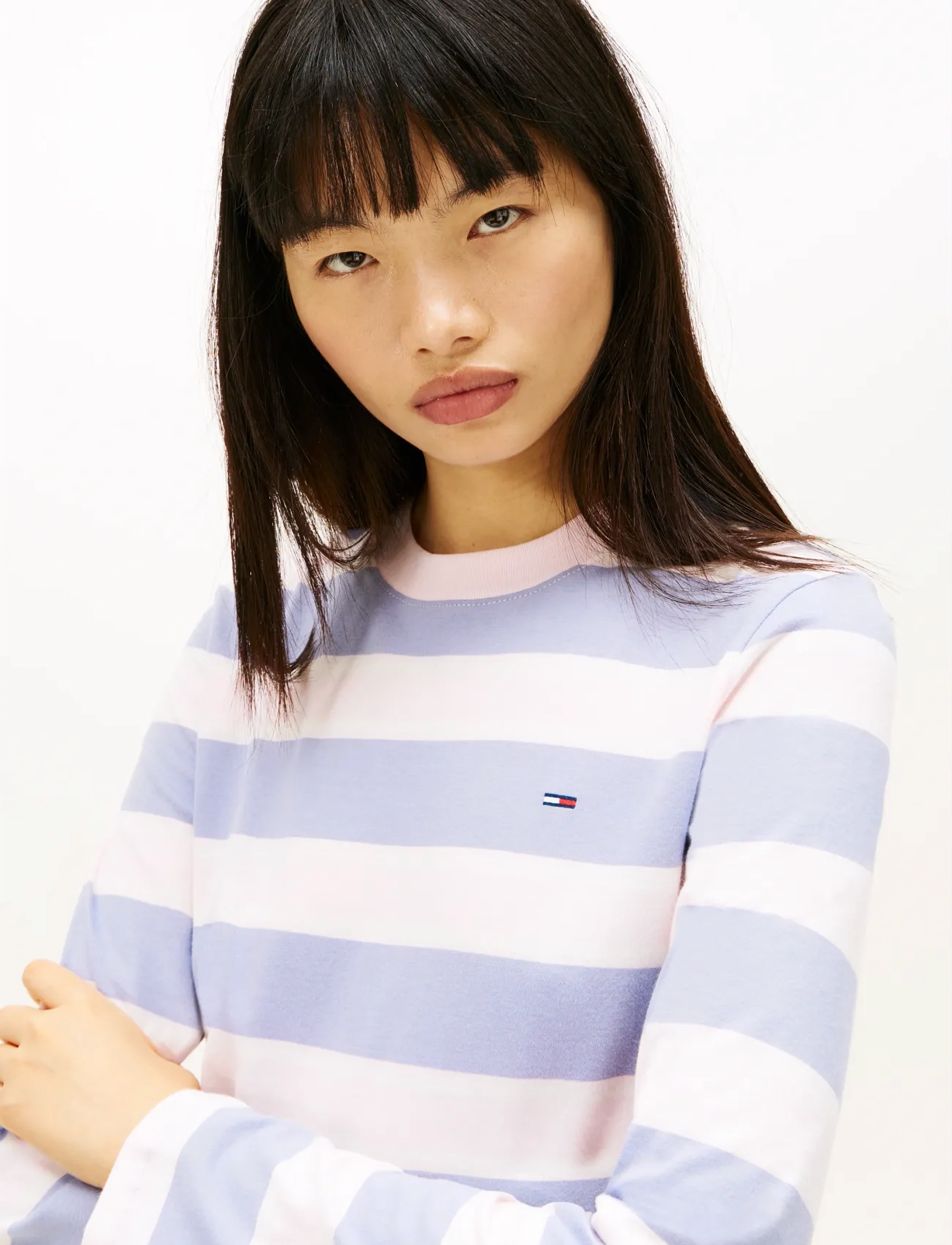 Tommy Jeans - TJW REG S FLAG JERSEY LS TEE EXT - long-sleeved tops - periwinkle dust   multi stripe - 4