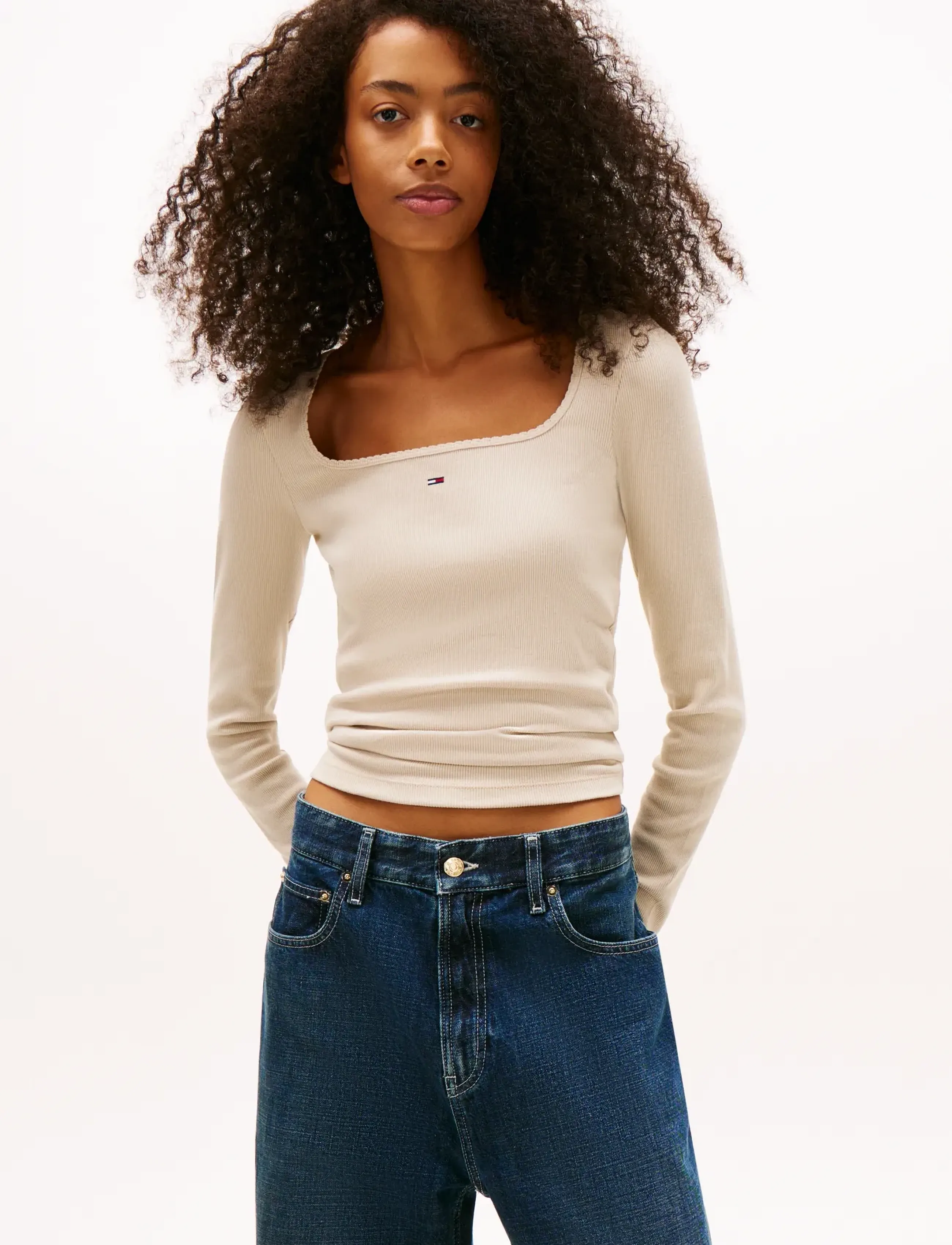 Tommy Jeans TJW SLIM SOFT RIB LS TEE - Tommy Hilfiger - GULF SAND / beige