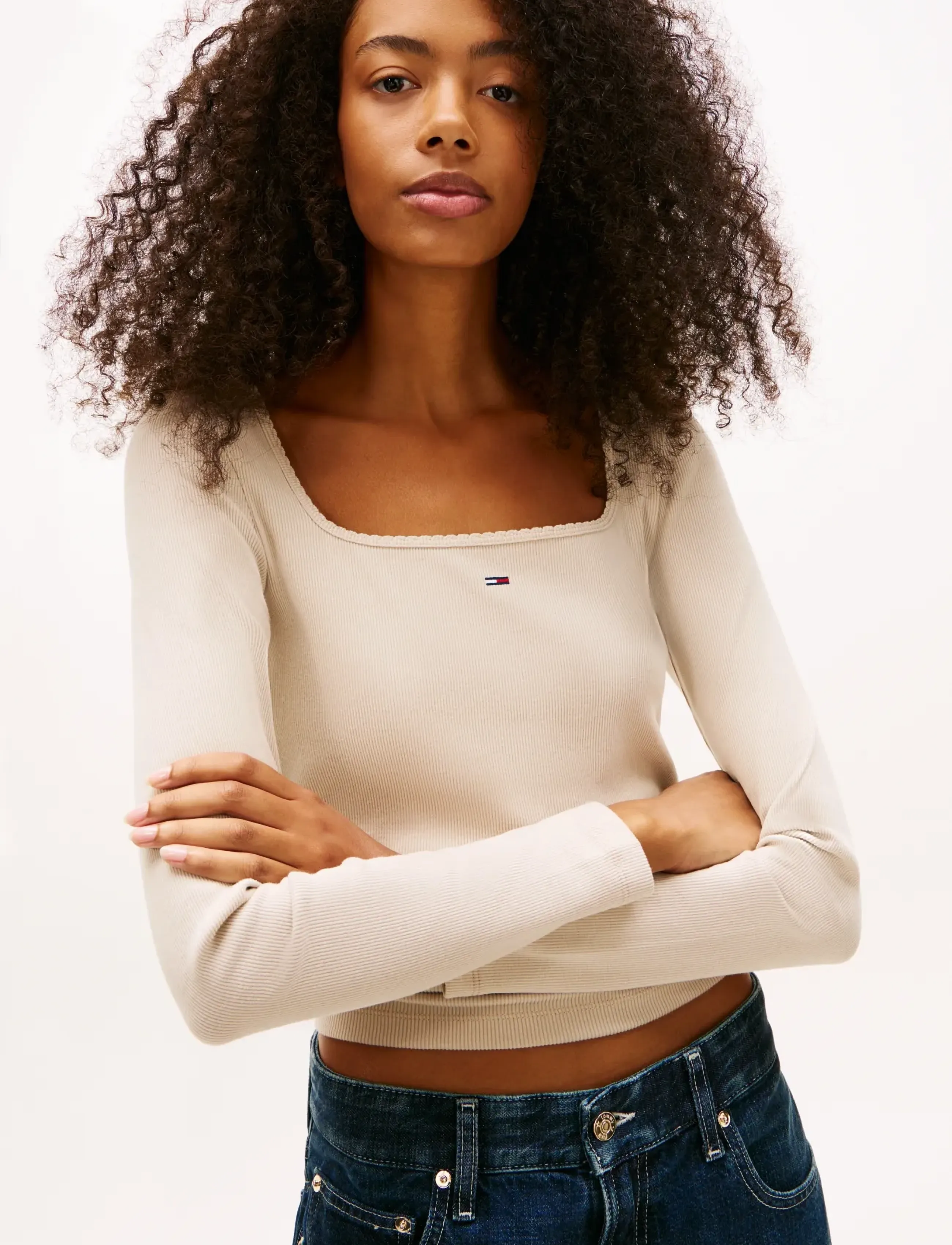 Tommy Jeans - TJW SLIM SOFT RIB LS TEE - gulf sand - 4