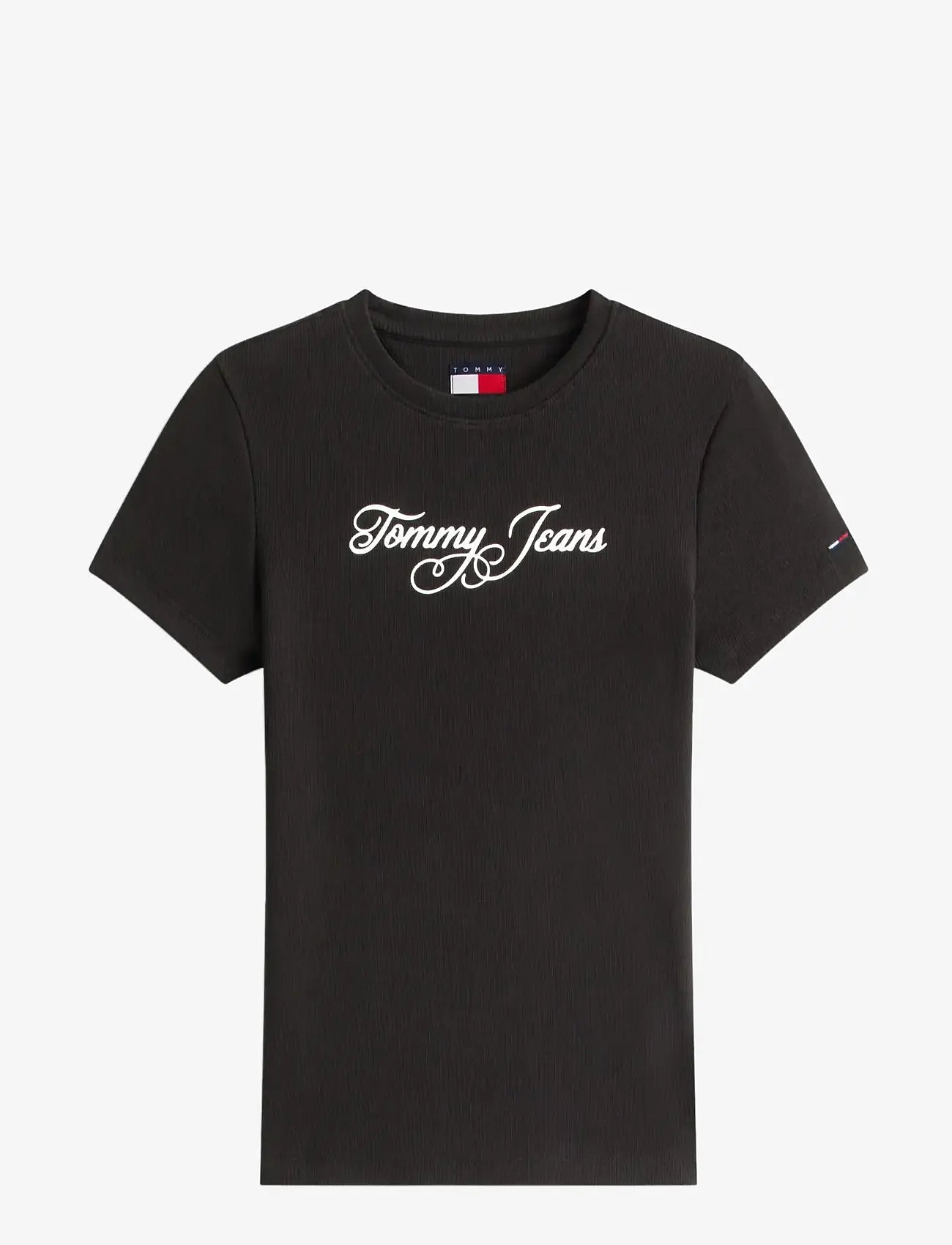 Tommy Jeans - TJW SLIM ESS LOGO 1 RIB TEE EXT - t-shirts - black - 1