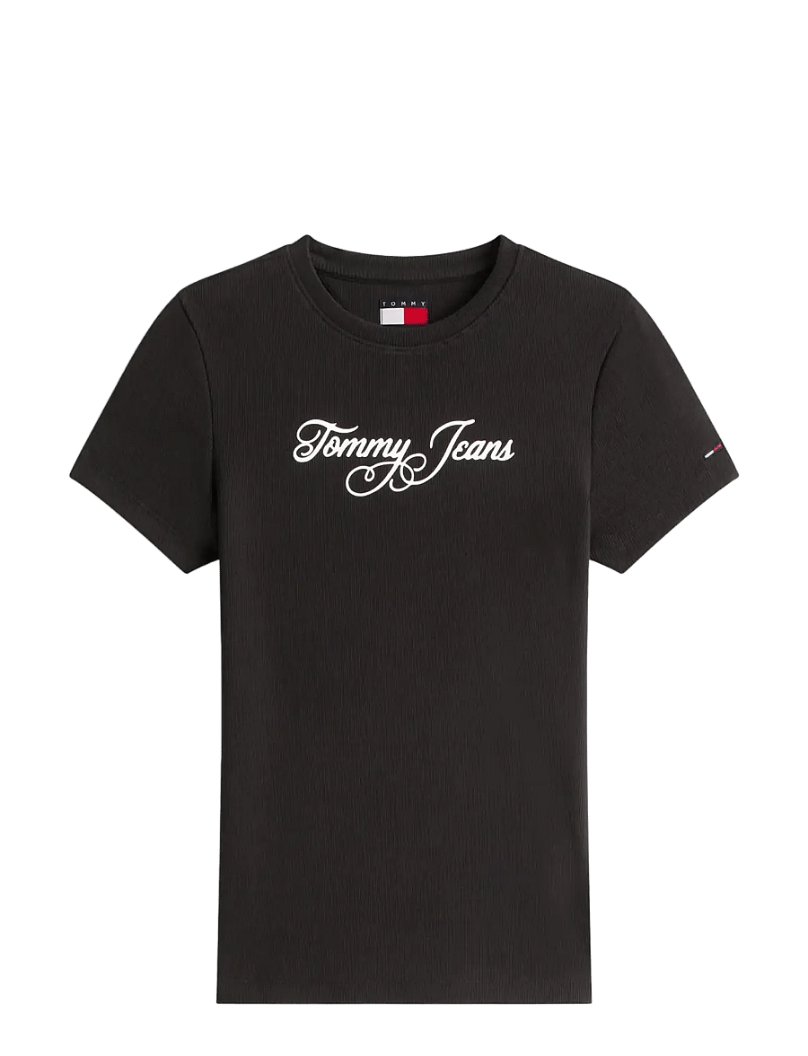 Tommy Jeans - TJW SLIM ESS LOGO 1 RIB TEE EXT - t-shirts - black - 1