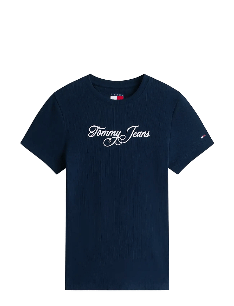 Tommy Jeans - TJW SLIM ESS LOGO 1 RIB TEE EXT - t-shirts - dark night navy - 1