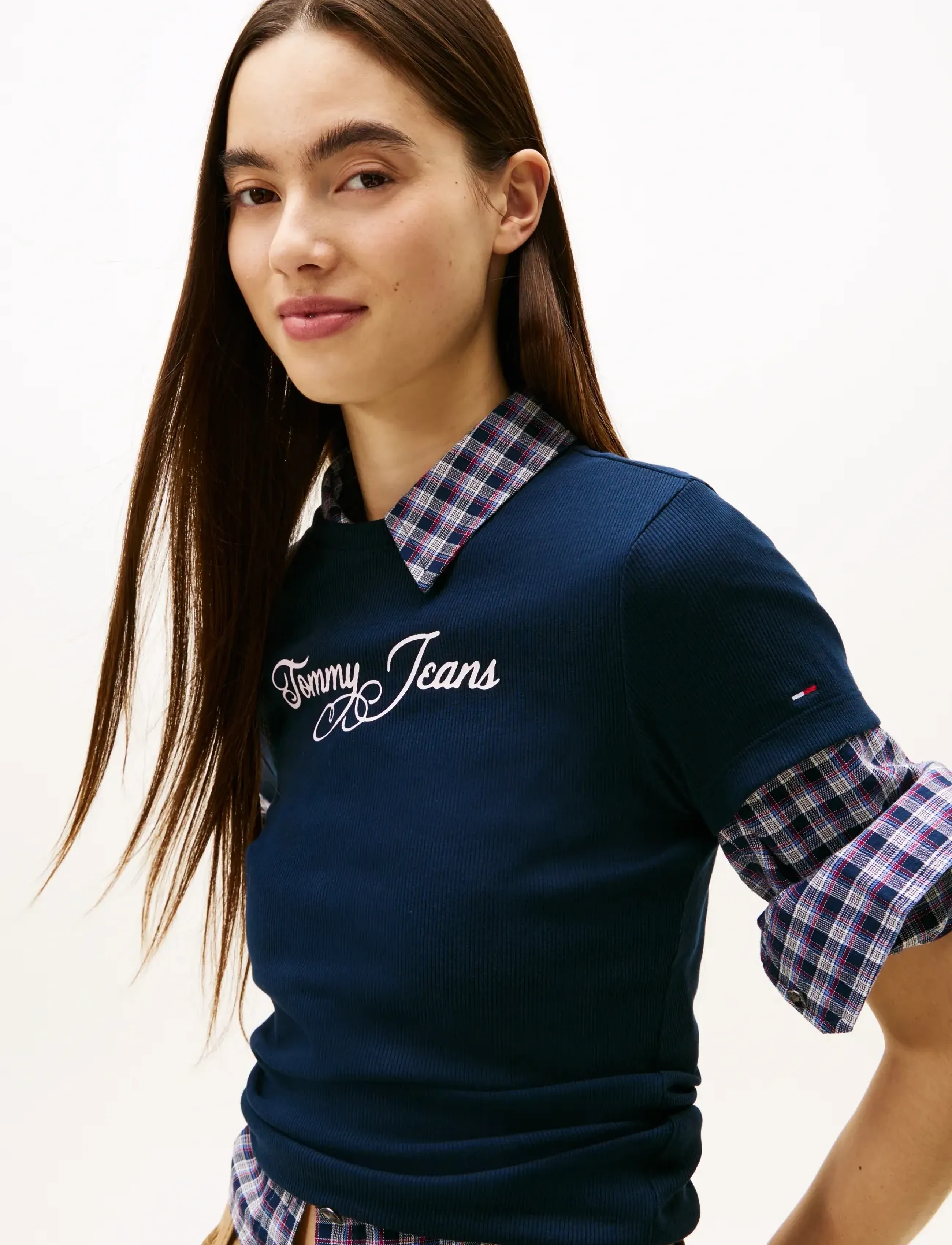 Tommy Jeans - TJW SLIM ESS LOGO 1 RIB TEE EXT - t-shirts - dark night navy - 4