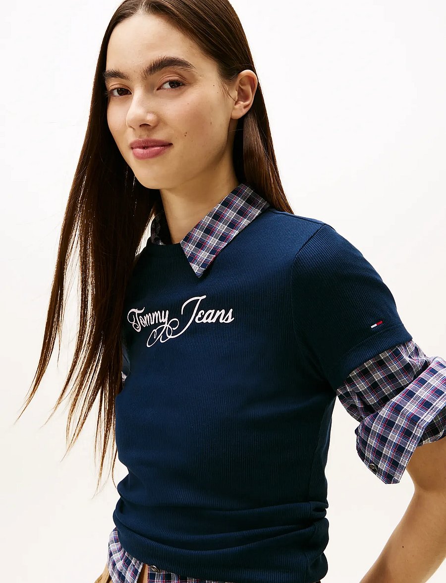 Tommy Jeans - TJW SLIM ESS LOGO 1 RIB TEE EXT - t-shirts - dark night navy - 4