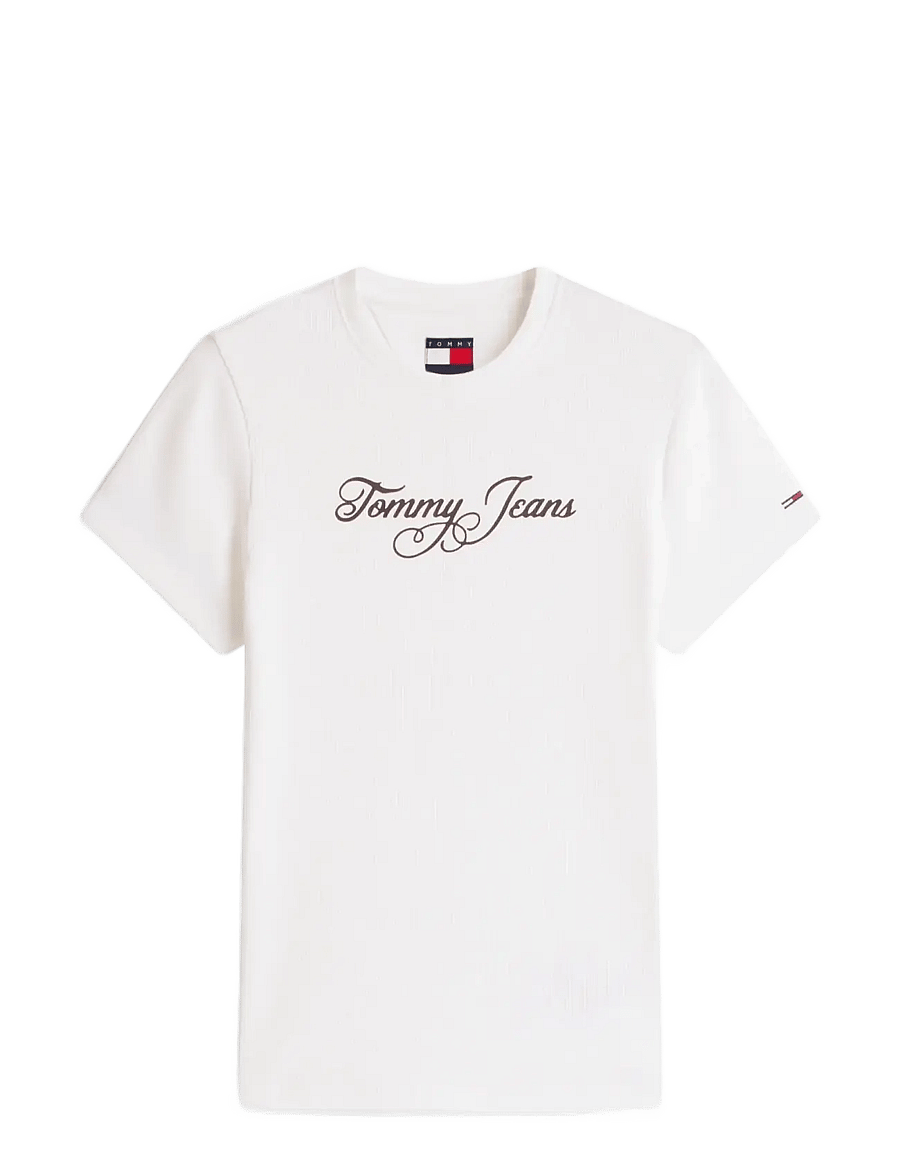 Tommy Jeans - TJW SLIM ESS LOGO 1 RIB TEE EXT - t-särgid - ecru - 1