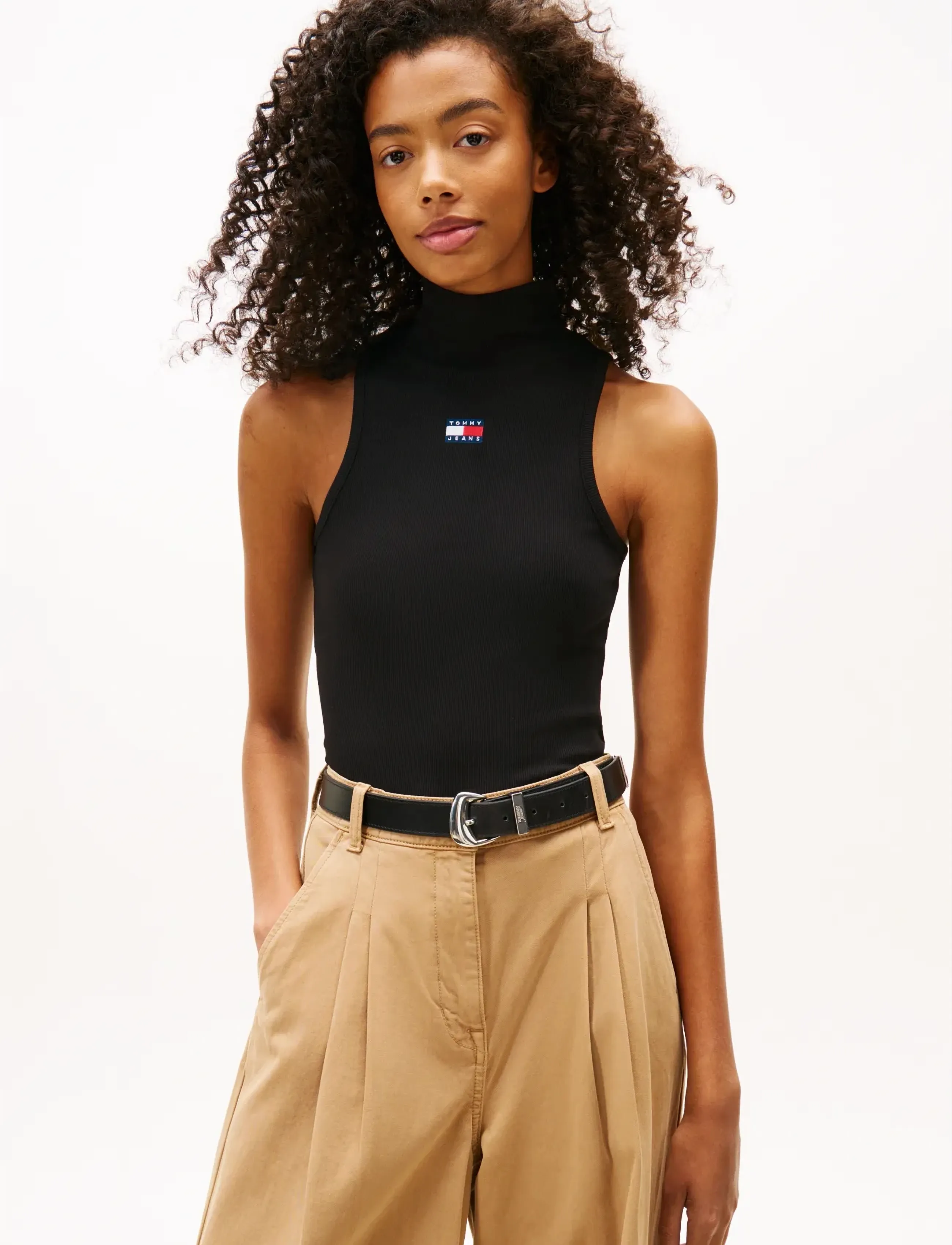 Tommy Jeans TJW SLIM SH BADGE RIB TANK - T-shirts & Toppe - BLACK / black