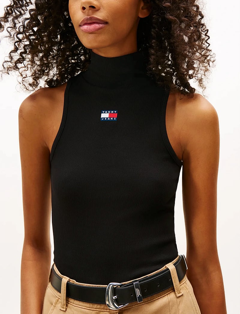 Tommy Jeans - TJW SLIM SH BADGE RIB TANK - Ärmellose tops - black - 3