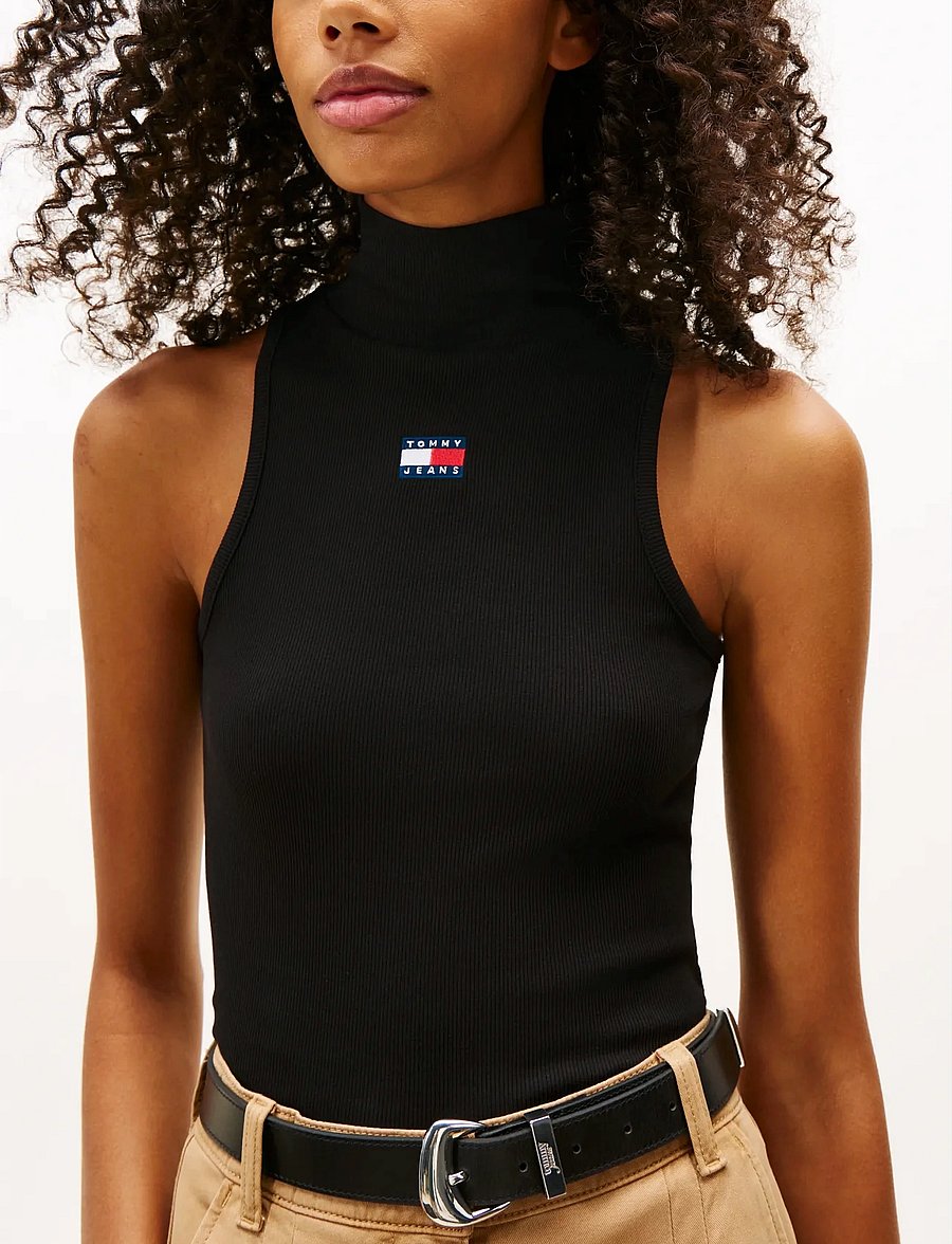 Tommy Jeans - TJW SLIM SH BADGE RIB TANK - Ärmellose tops - black - 4