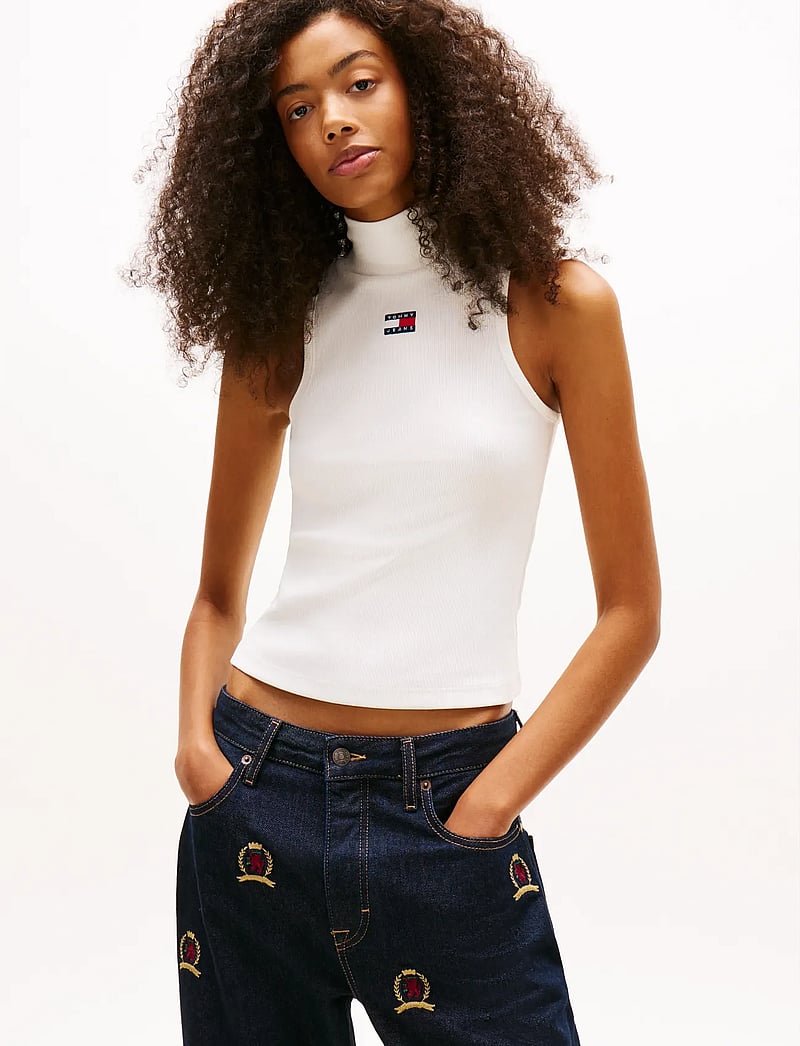 Tommy Jeans - TJW SLIM SH BADGE RIB TANK - Ärmellose tops - ecru - 0