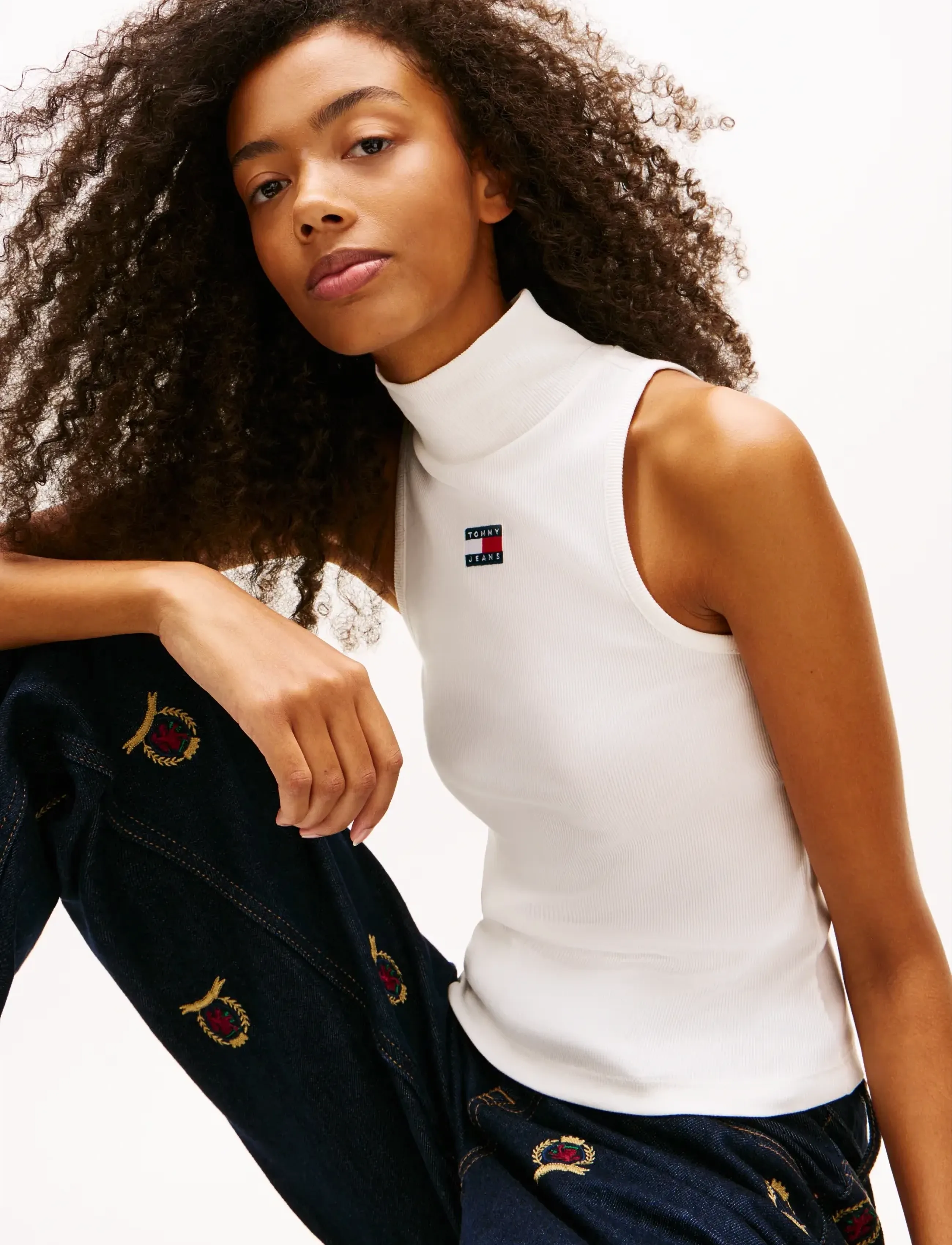 Tommy Jeans - TJW SLIM SH BADGE RIB TANK - Ärmellose tops - ecru - 4