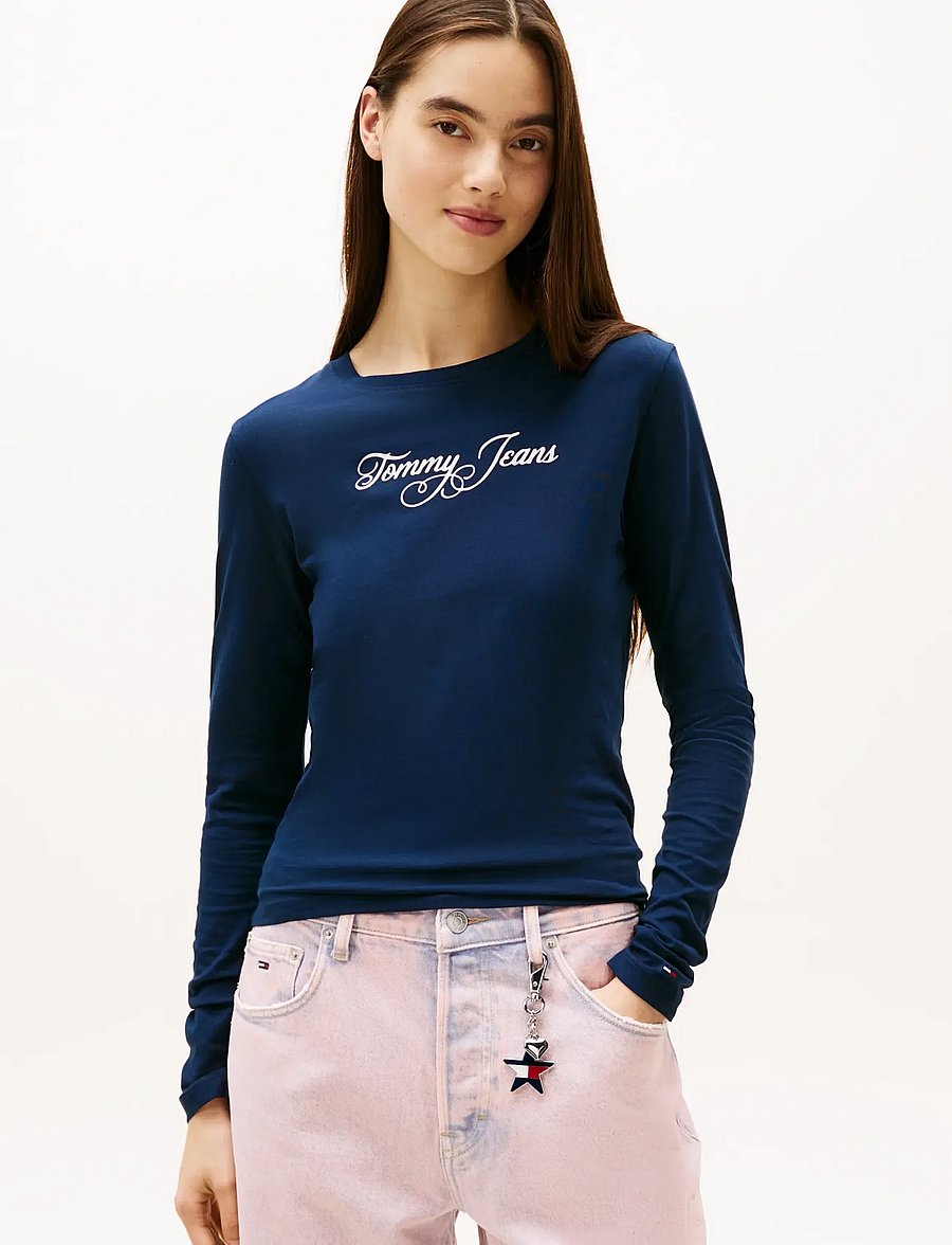 Tommy Jeans - TJW SLIM ESSENTIAL LOGO 1 LS TEE - topi ar garām piedurknēm - dark night navy - 0