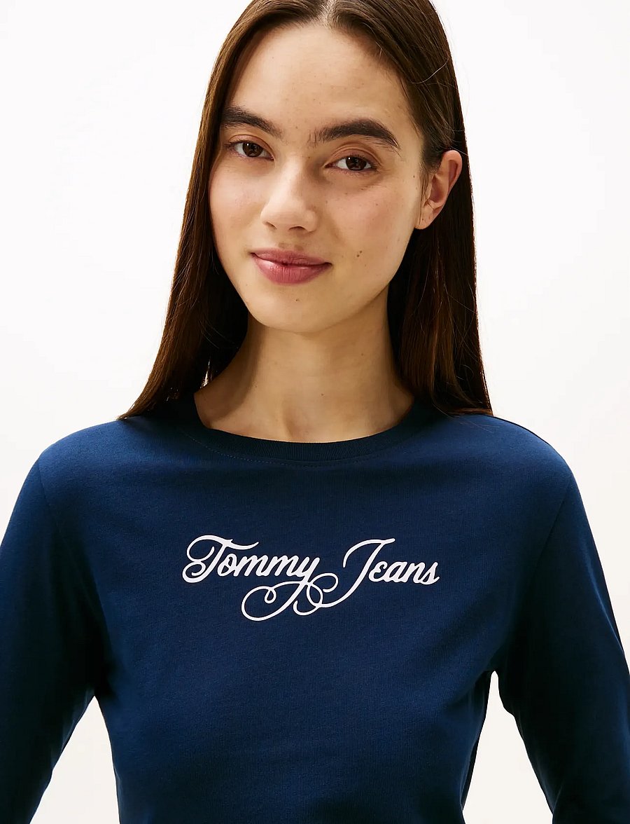Tommy Jeans - TJW SLIM ESSENTIAL LOGO 1 LS TEE - topi ar garām piedurknēm - dark night navy - 4