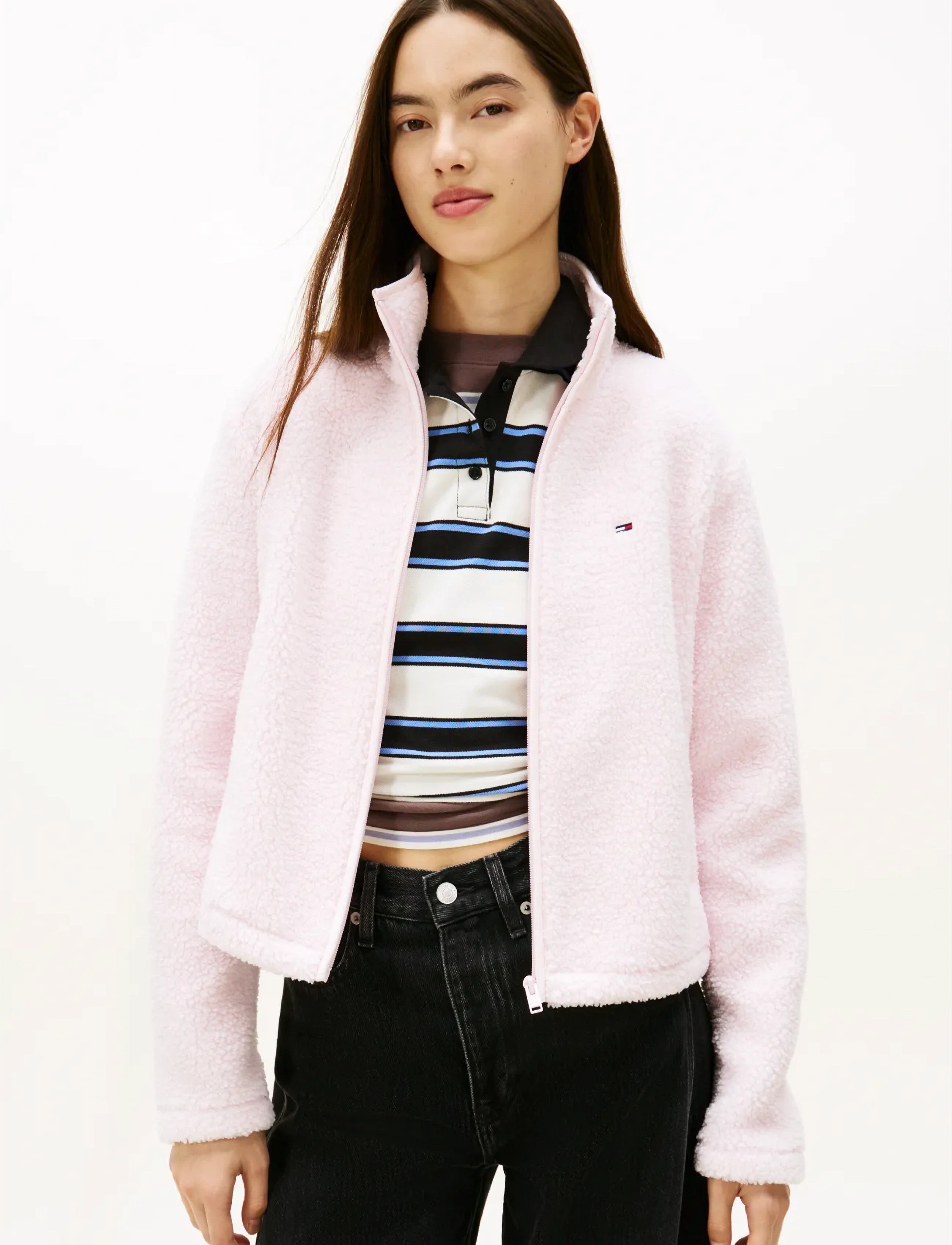 Tommy Jeans TJW REG SH S-FLAG TEDDY ZIP THRU - Tøj - LIGHT PINK / pink/rose