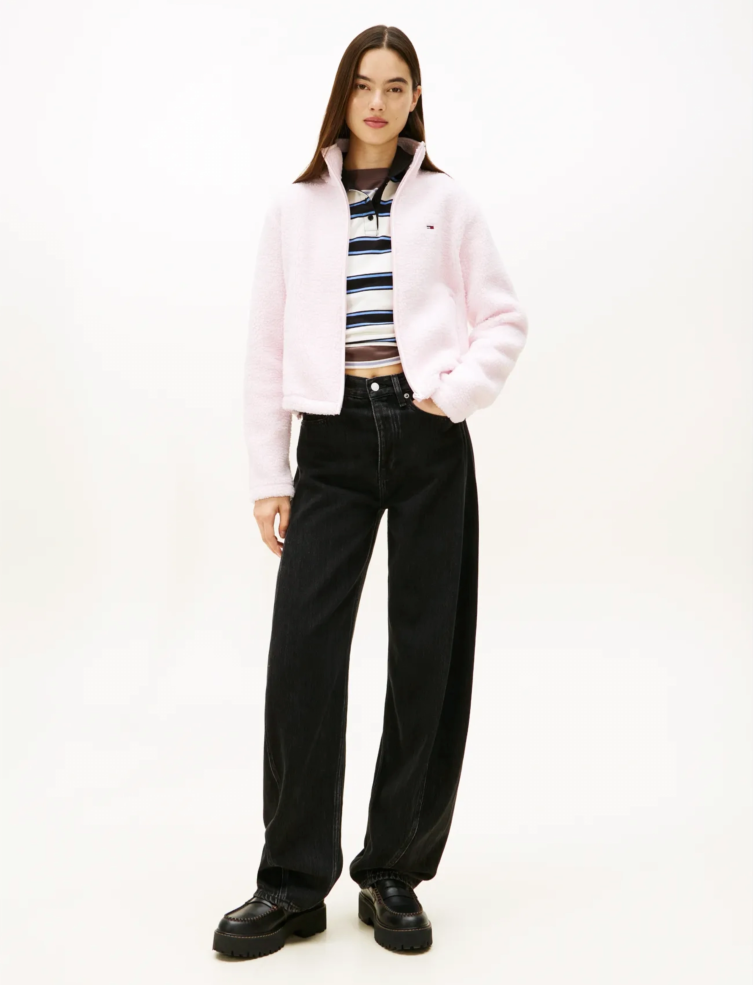 Tommy Jeans - TJW REG SH S-FLAG TEDDY ZIP THRU - light pink - 3