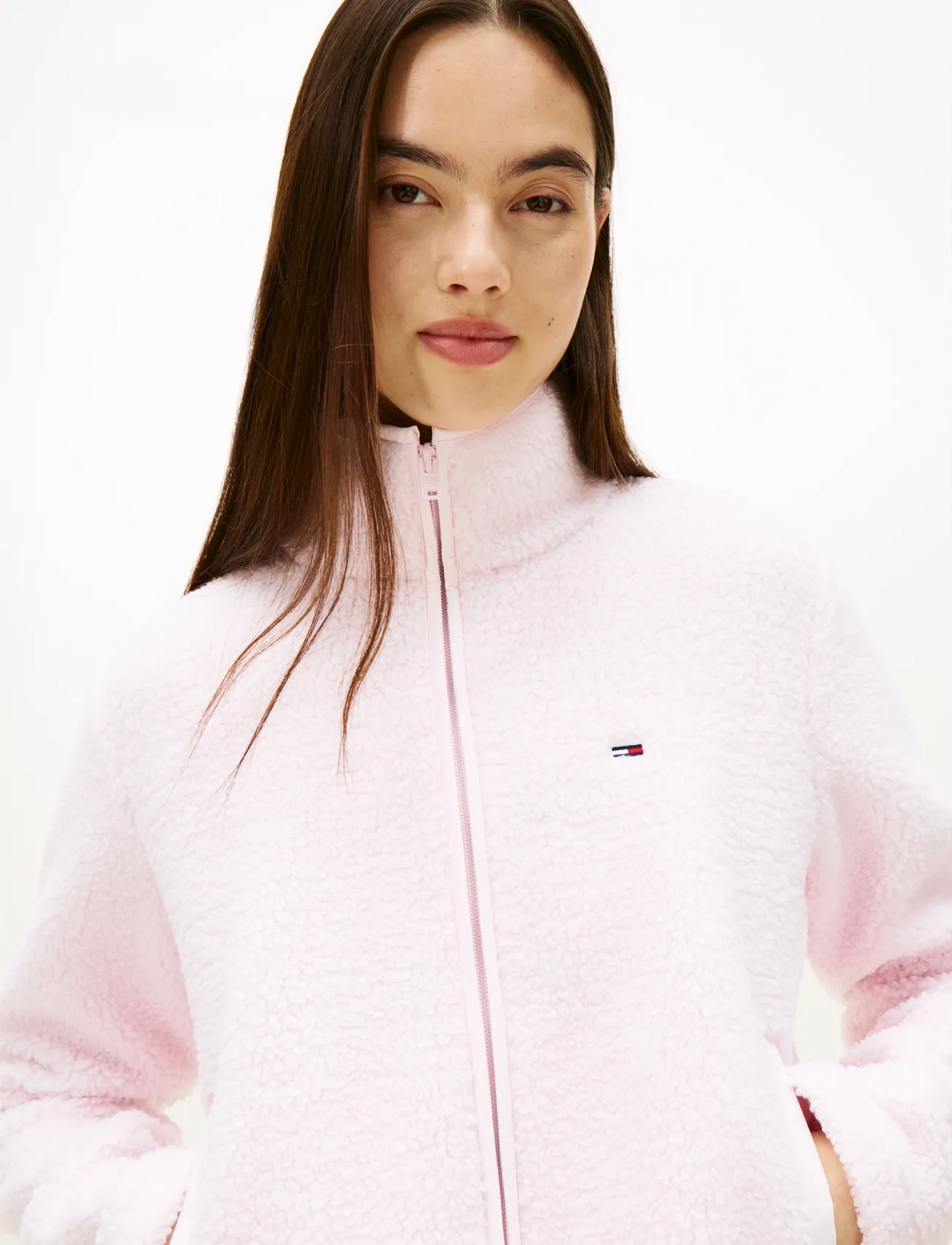 Tommy Jeans - TJW REG SH S-FLAG TEDDY ZIP THRU - light pink - 4