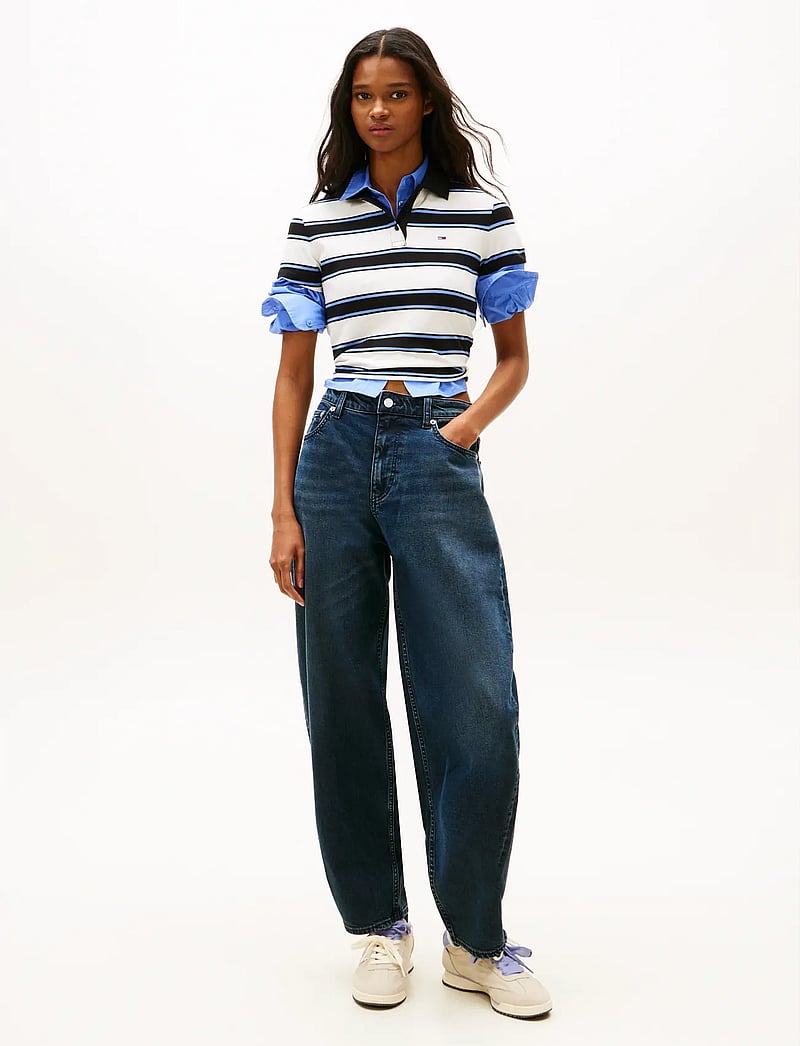 Tommy Jeans - TJW SLIM SH ESSENTIAL SS POLO - polosärgid - ecru multi stripe - 2