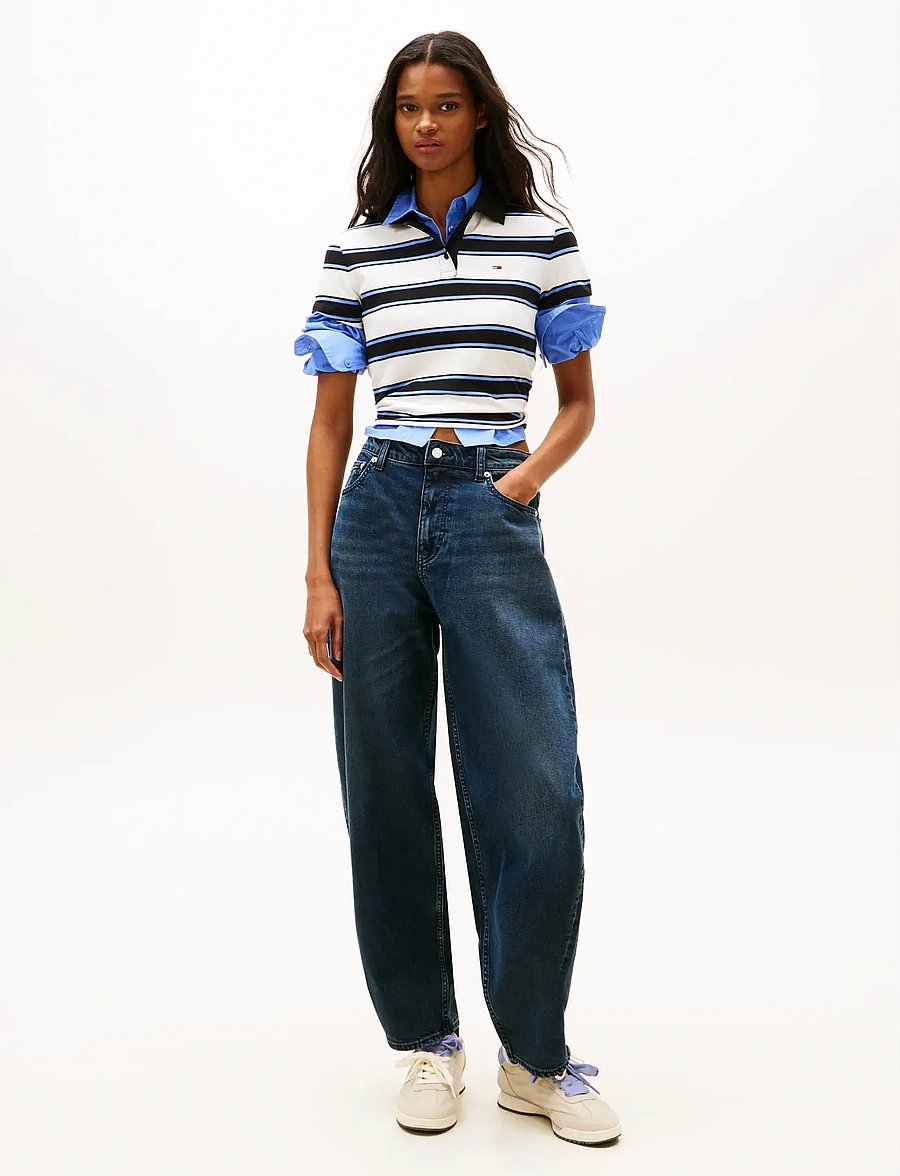 Tommy Jeans - TJW SLIM SH ESSENTIAL SS POLO - pólóbolir - ecru multi stripe - 2
